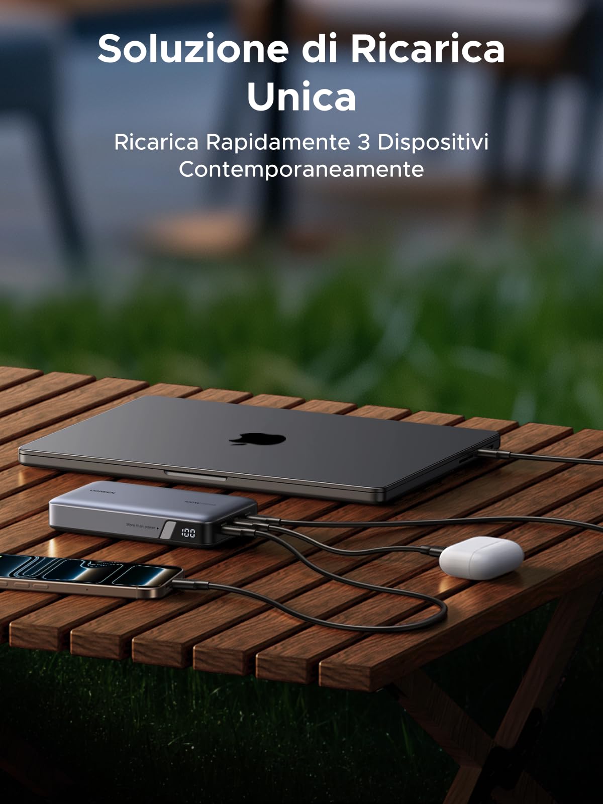 UGREEN Nexode 100W Power Bank 20000mAh Ricarica Rapida Caricatore Portatile PC USB C PD3.0 3 Porte LED Compatibile con iPhone 17 16 15 14 13 Plus Pro Max Air Galaxy S25 S24 A56 A17 A16 MacBook iPad