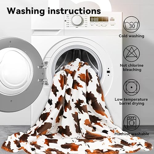 Miniatura 8 de Manta de forro polar para niños y niñas, manta suave con estampado de vaca, marrón y blanco, acogedora manta bonita, regalo de decoración para