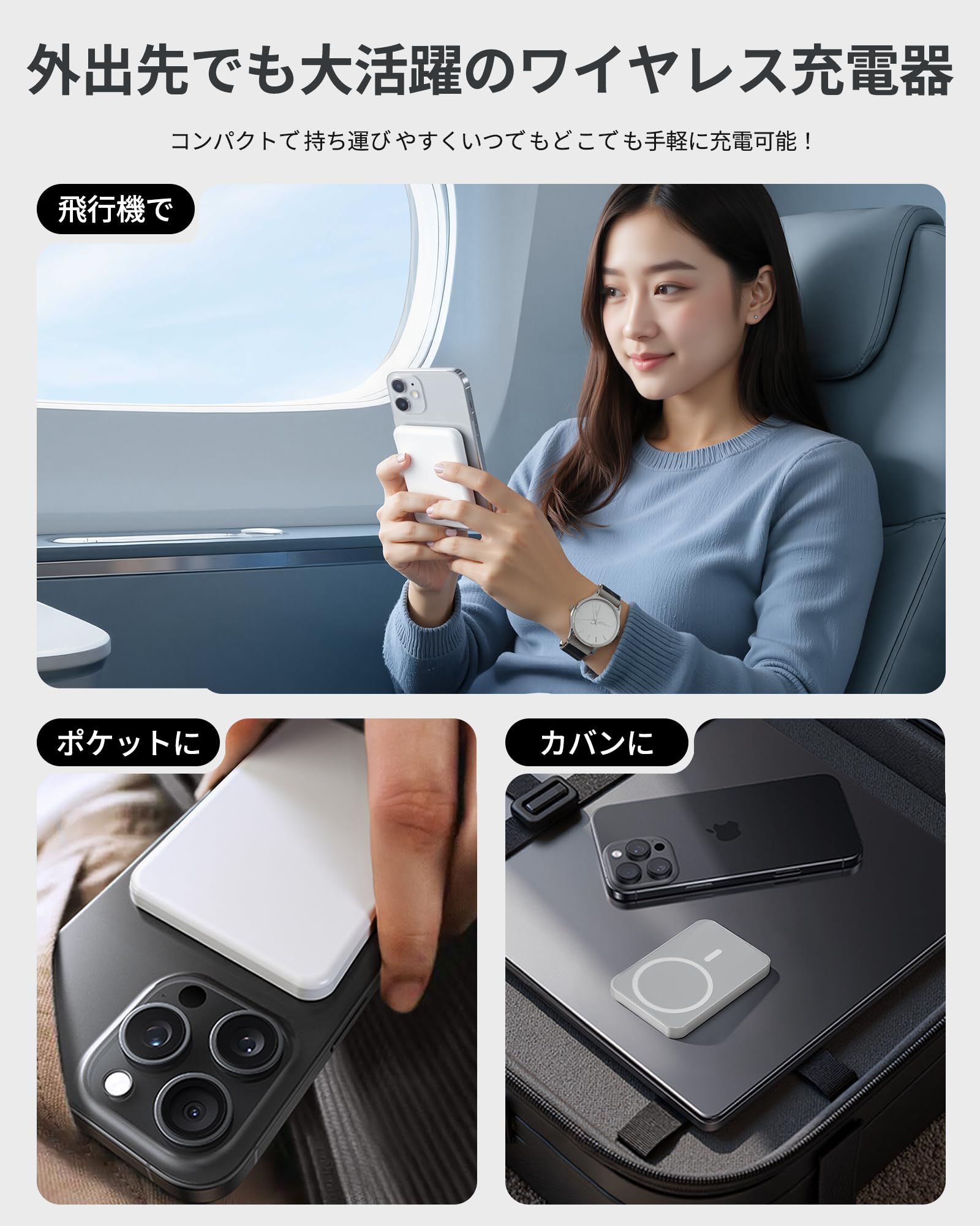 Amazon | モバイル バッテリー MagSafe対応 5000mAh 超薄型・軽量 小型