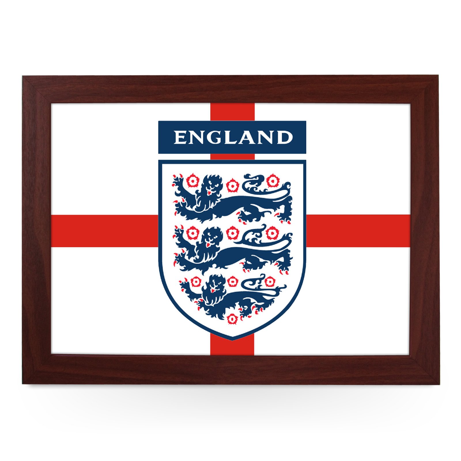 Yoosh Brown Portable Lap Desk Tray (England Three Lions) Handmade Wooden Frame, Beanbag Cushioned Bottom | Computers, Laptops, Meals, Food | L0230