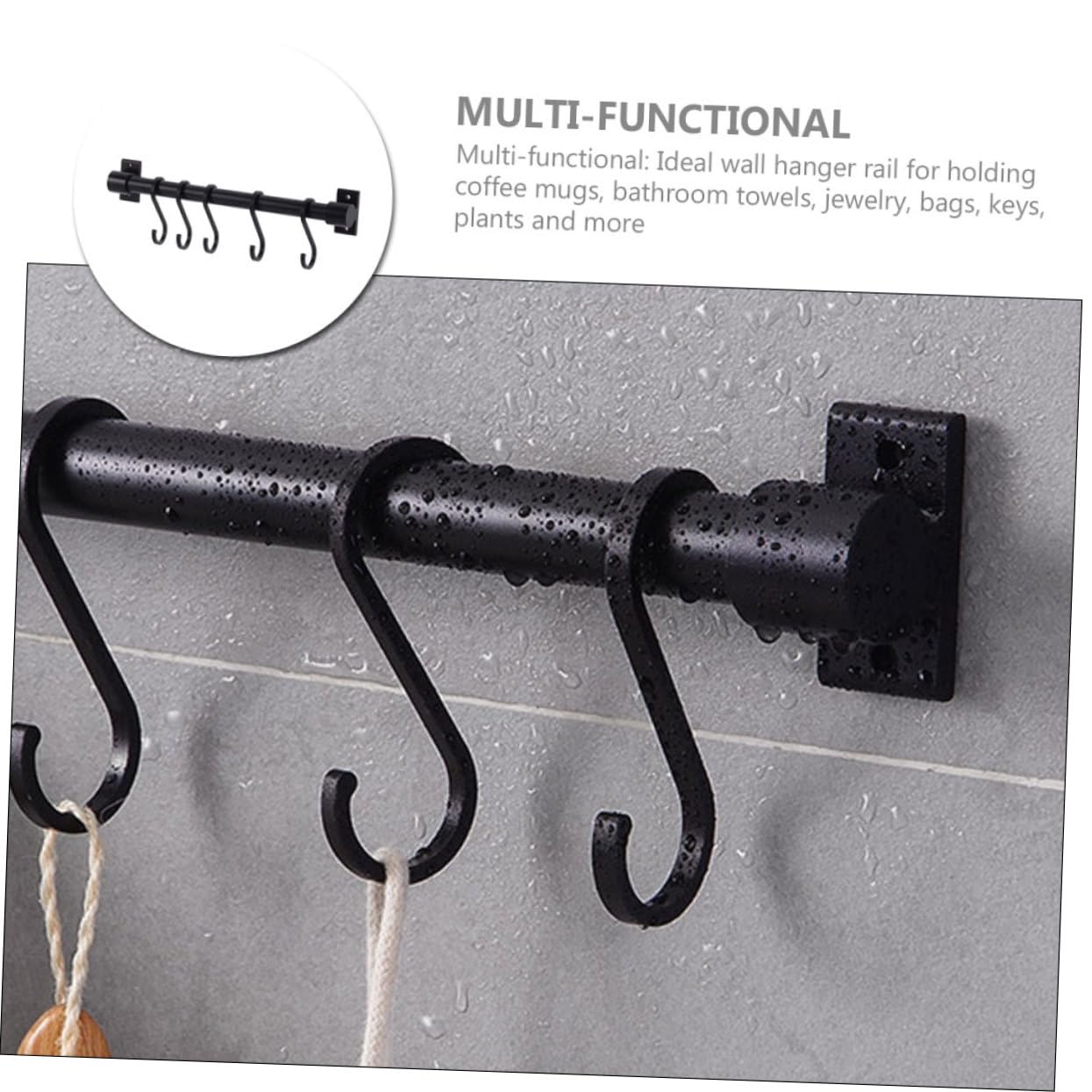 SOLUSTRE Barra para Colgar Utensilios de Cocina y Sartenes, Soporte de Pared Multifuncional de Aluminio Espacial Negro, Estante Desmontable Adecuado para Cocina y Baño