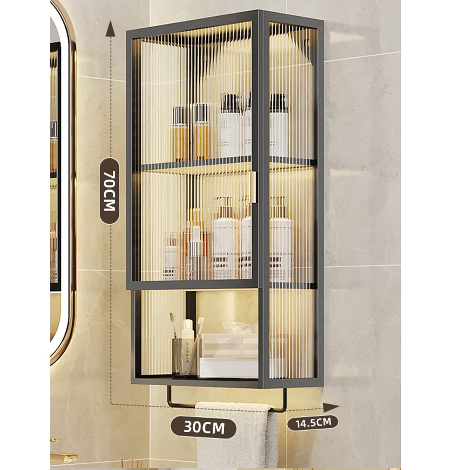 Armadietto da bagno salvaspazio da parete con barra porta asciugamani, senza fori sopra il WC, versatile mensola per lavanderia e cucina, porta shampoo e medicine