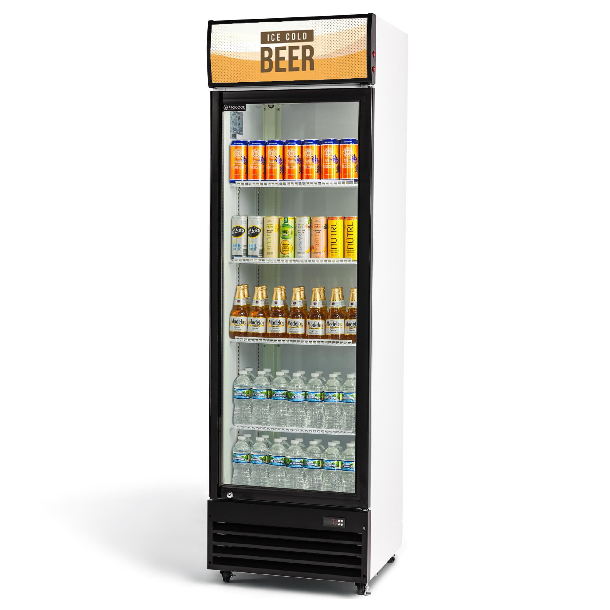 Procool White Display Refrigerator, 12.7 CuFt, 1 Door, Ice Cold Beer Sign