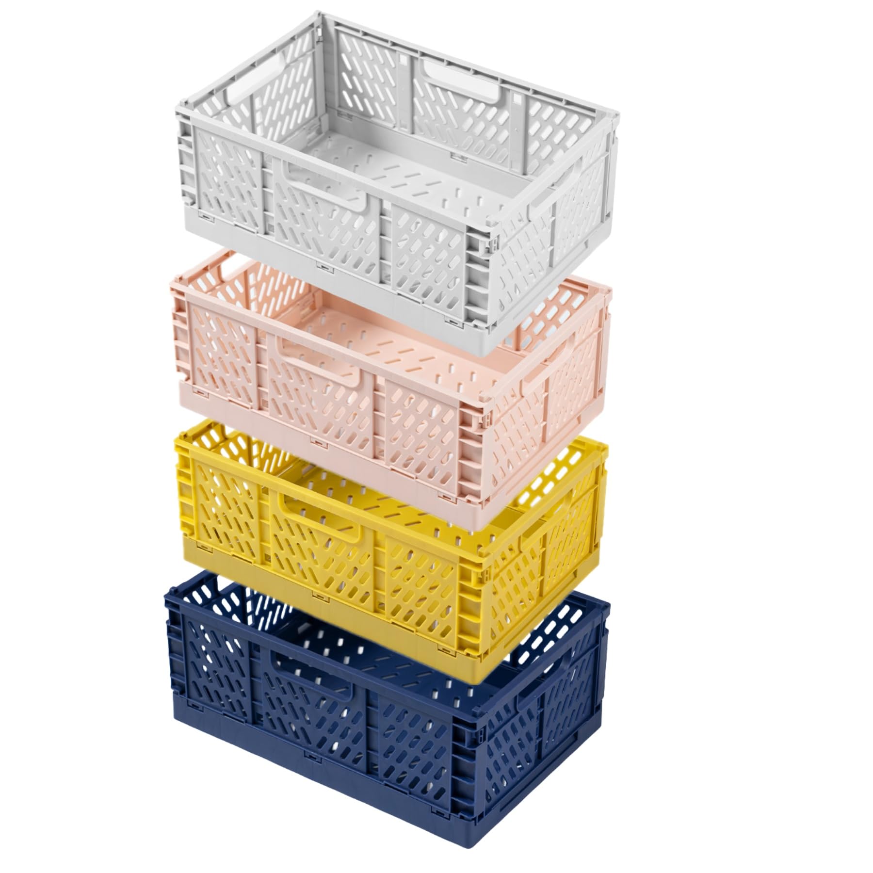 4 scatole pieghevoli con manico, 43 x 29 x 17 cm, grandi, pieghevoli, in plastica, impilabili, in plastica, per cucina, bagno, ufficio, cameretta dei bambini, camera da letto