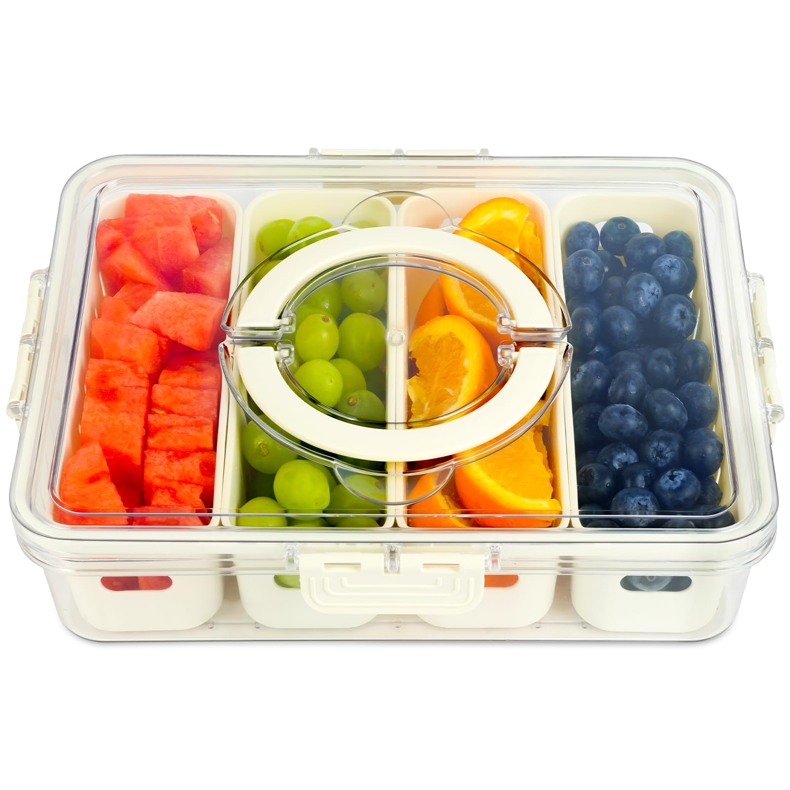 OSDUE Snackle Boxwith Compartments, 4 Removable Trays with Lid and Handle, Reusable Portable Food Storage Container, BPA Free Snack Tray Removable for Candy, Fruit, Nut, Crisps