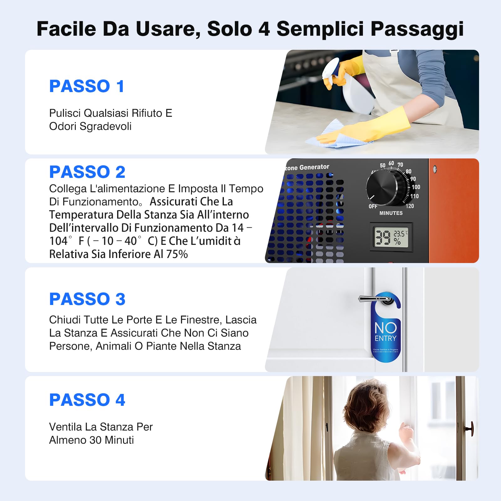 Generatore di Ozono 120000 mg/h – Purificatore d’Aria Industriale O3 con Timer 120 min, Display Temperatura e Umidità, Ideale per Auto, Casa, Hotel, Cucina e Odori di Animali
