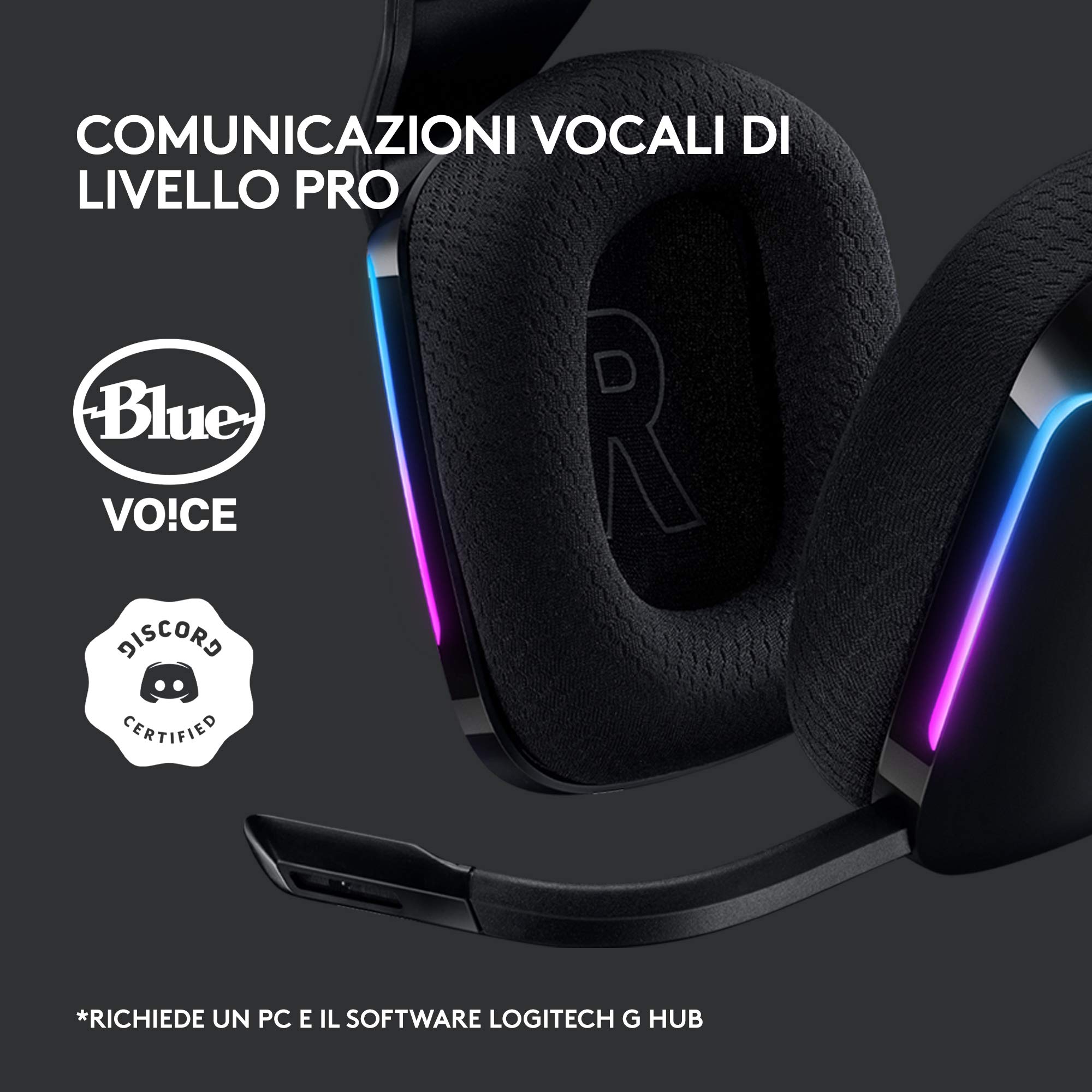 Logitech G733 LIGHTSPEED Wireless Gaming Headset with Microphone, LIGHTSYNC RGB, Blue VO!CE, PRO-G Audio - Nero