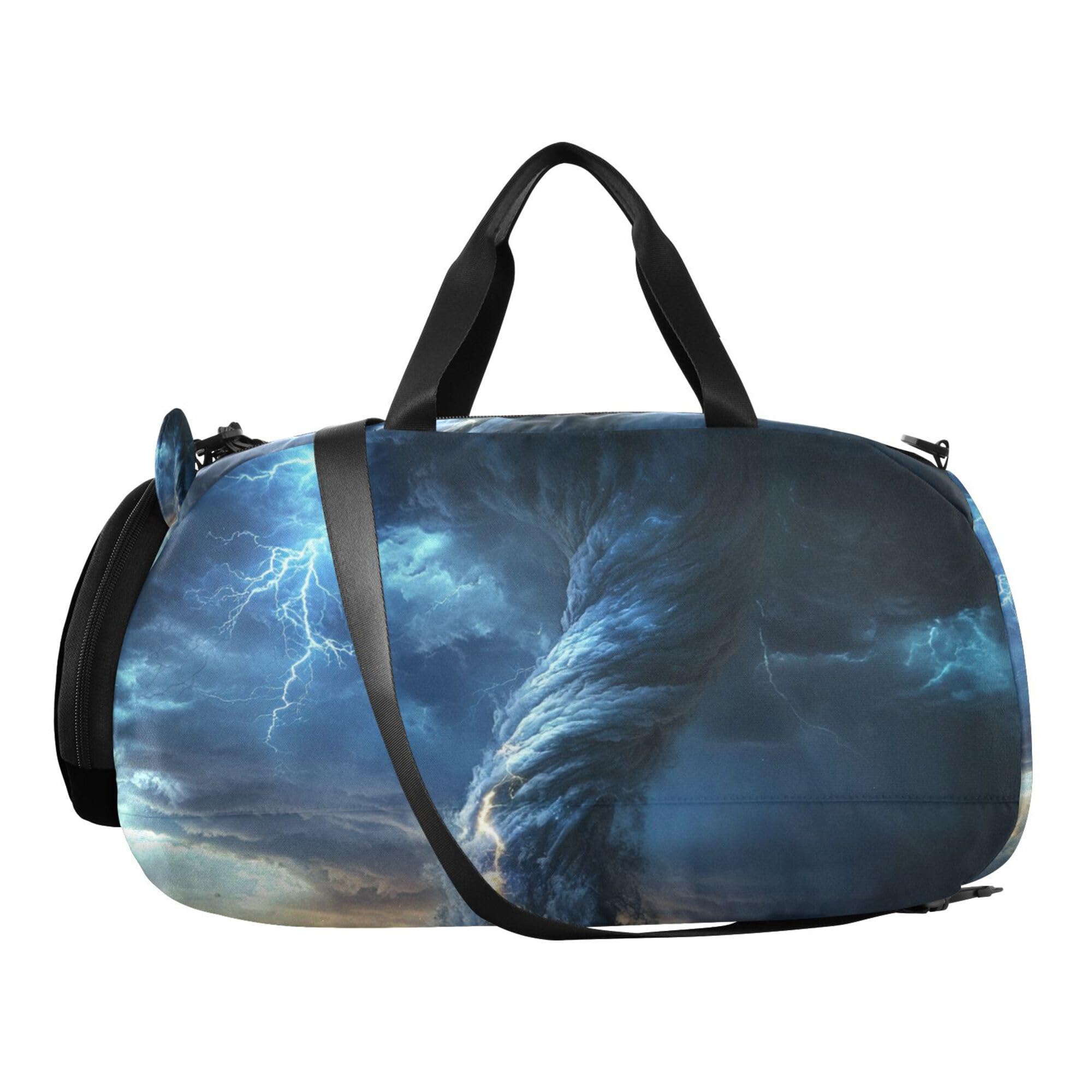 Glaphy Tornado Lightning Grey Duffle Bag for Toddler Boys Girls, Gym Sports Bag with Shoe Compartments, Kids Travel Overnight Weekender Shoulder Bag