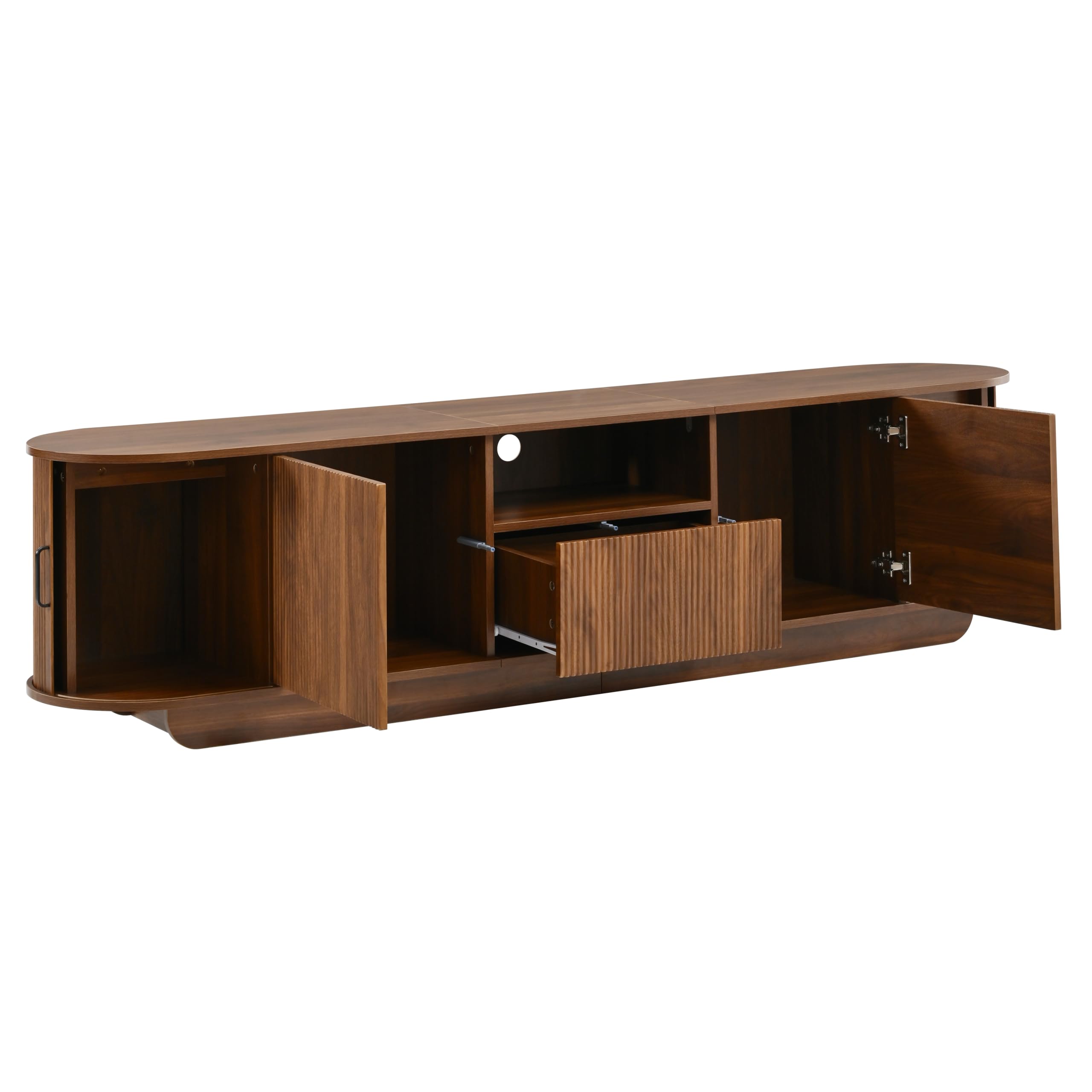 Mobile basso per TV con ante scorrevoli, struttura ondulata 3D, cassetto, scomparto aperto, per soggiorno, 200 x 40 x 50 cm (larghezza x profondità x altezza), noce