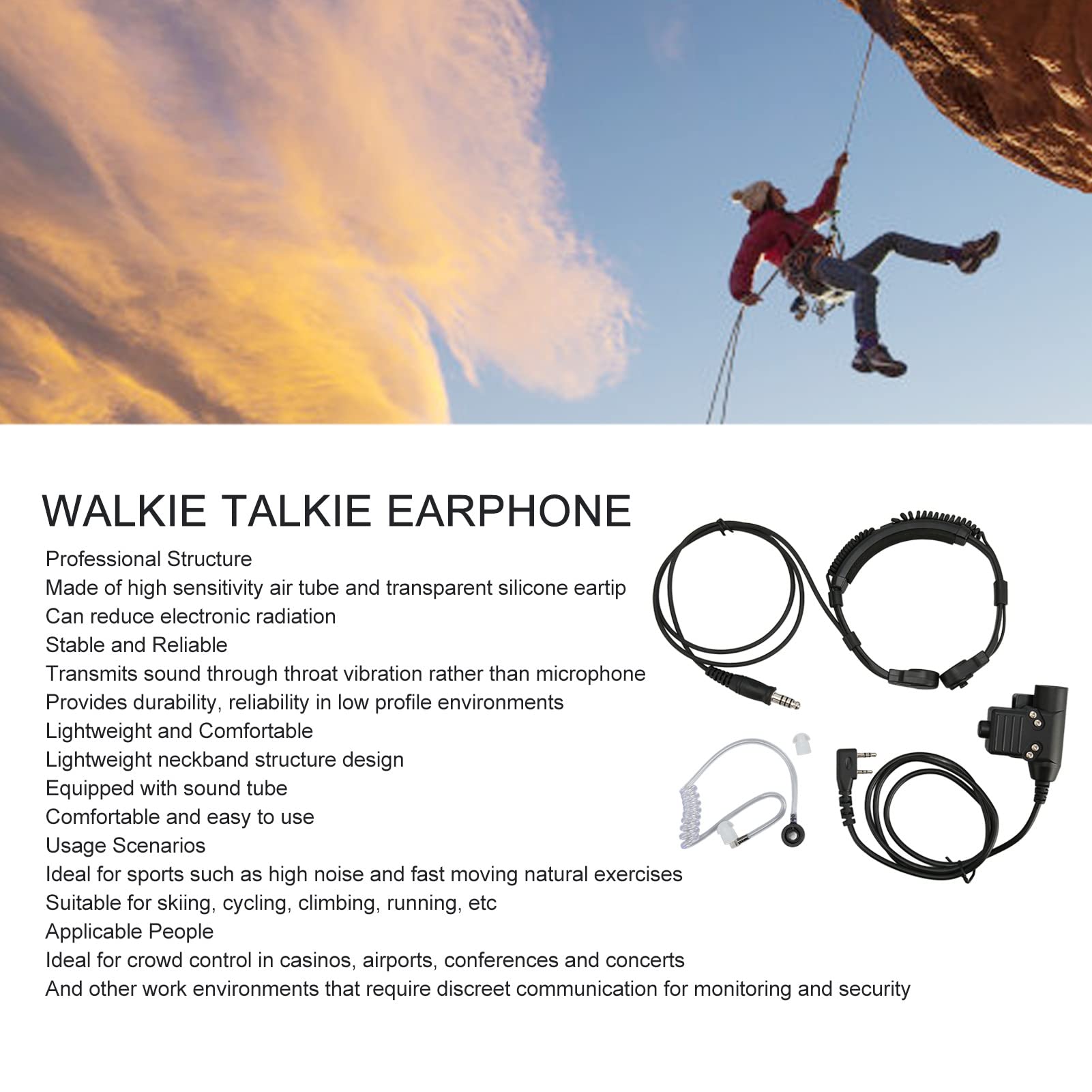Auricolare Microfono Gola, Microfono Auricolare con Microfono PTT a Dito, Auricolare Radio Telescopico a 2 Vie per UV 5R BF 888S BF F8 BF F9 UV 82