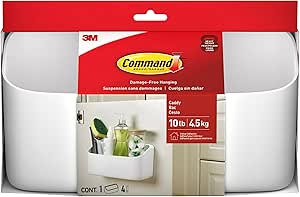 Command 10 Lb Large Organizing Caddy with 4 Command Strips, 9.91" x 3.38" x 5.15", Heavyweight Damage-Free Hanging for Organizing Cleaning Supplies, Closet, and Pantry, White