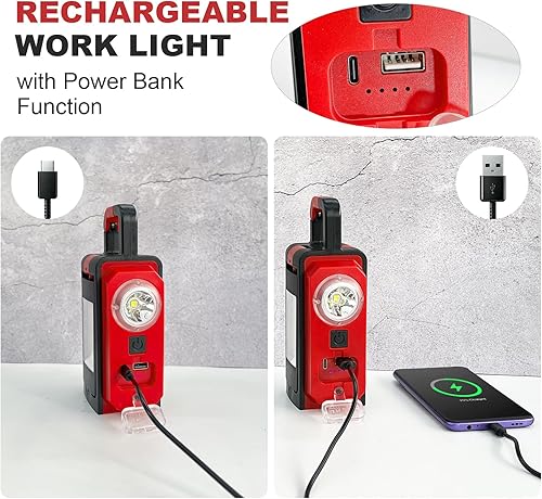 Miniatura 5 de SYLSTAR Luz de trabajo recargable, luces de trabajo LED de 3000 lúmenes con imanes, luz de inundación LED multifuncional impermeable y portátil con