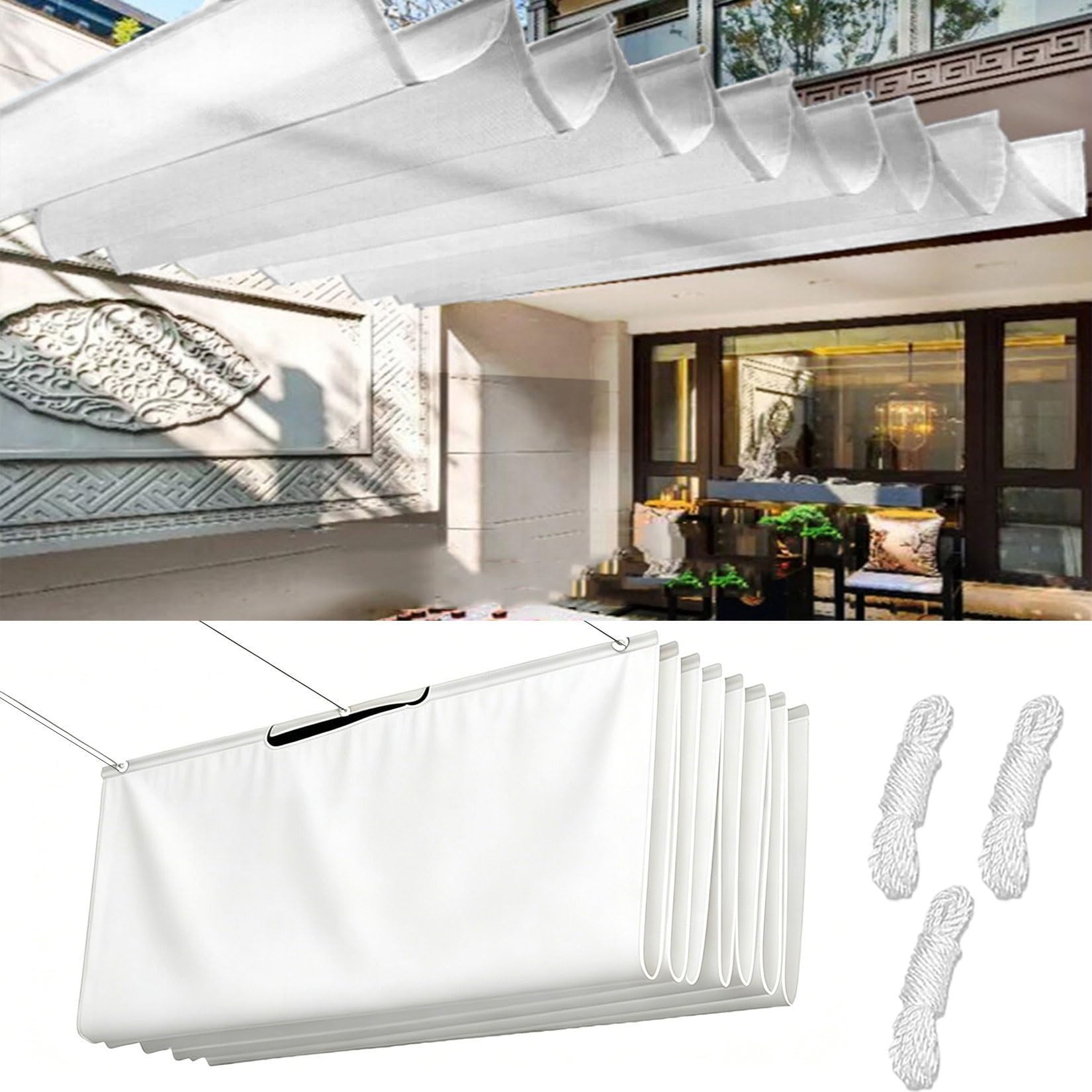 Toile-Ombrage Rétractable Vague contre la chaleur de la pergola