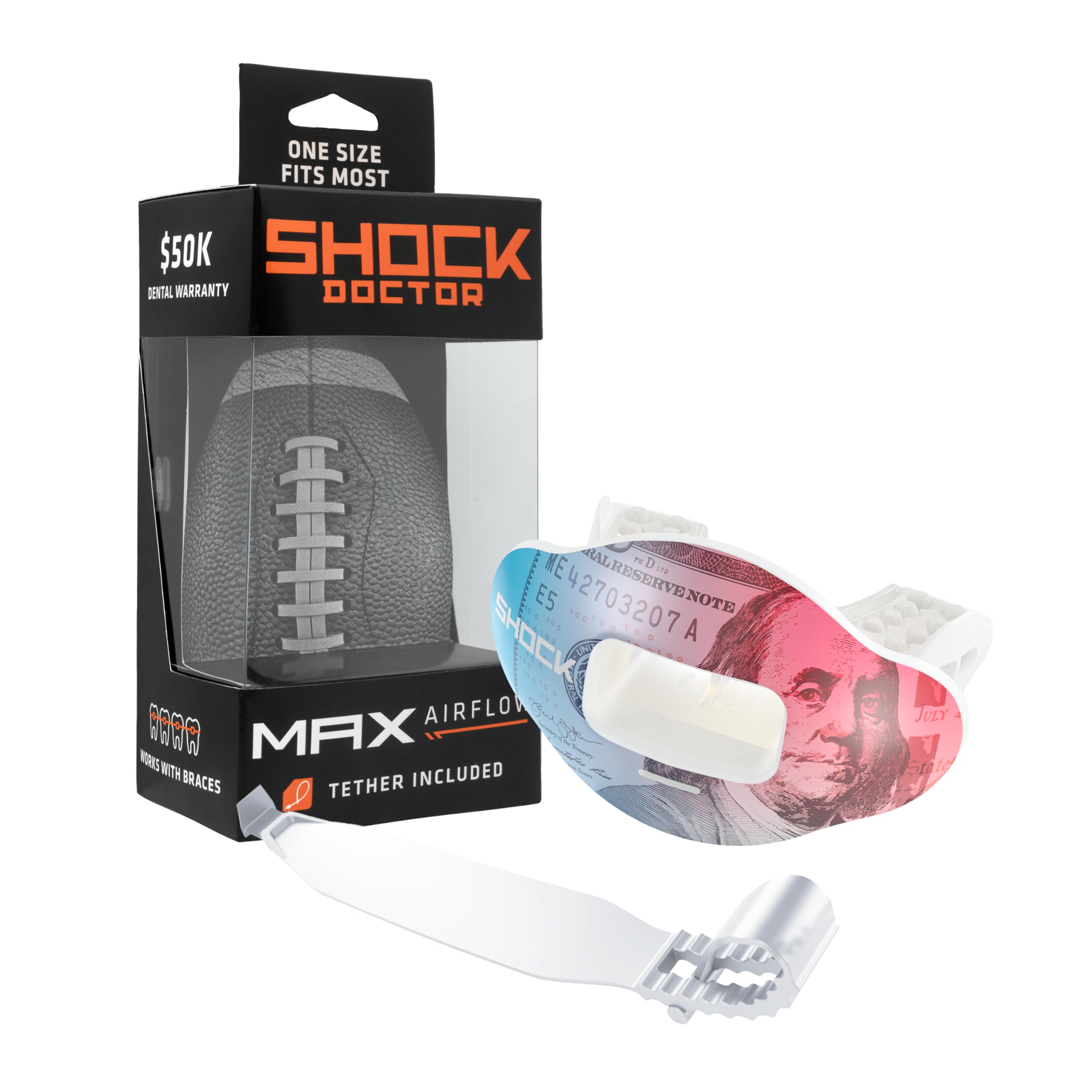 Shock Doctor Lip Guard, Adult and Youth Mouth Guard Football with Strap, Breathable Wide Opening Football Mouthpiece for Youth and Adults OSFA, Shock Doctor Mouth Guards, Max Airflow — view 6