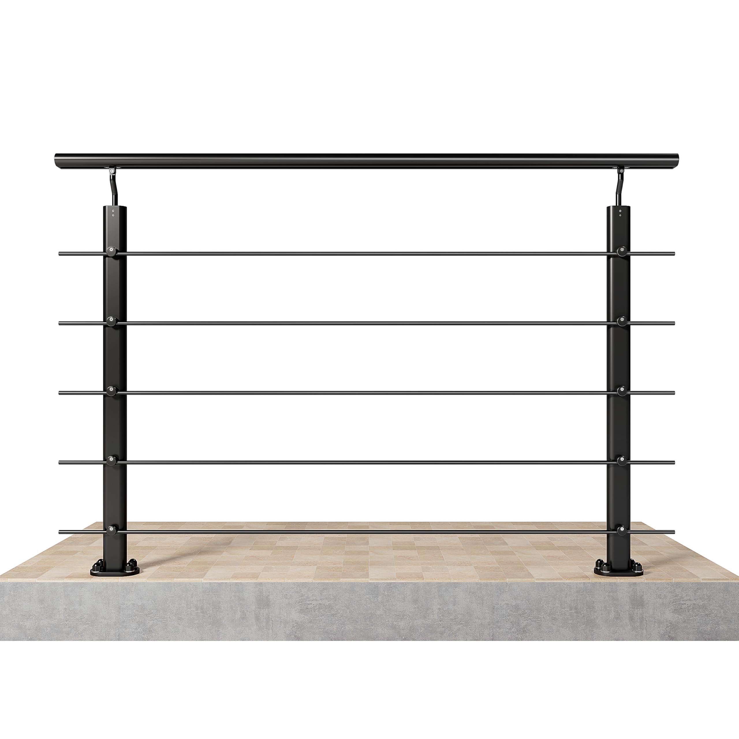 AICA 150x100cm Barandillas de aluminio, Barandilla de escalera, Ángulo de montaje ajustable, uso interior y exterior - Negro mate - fijaciones al suelo