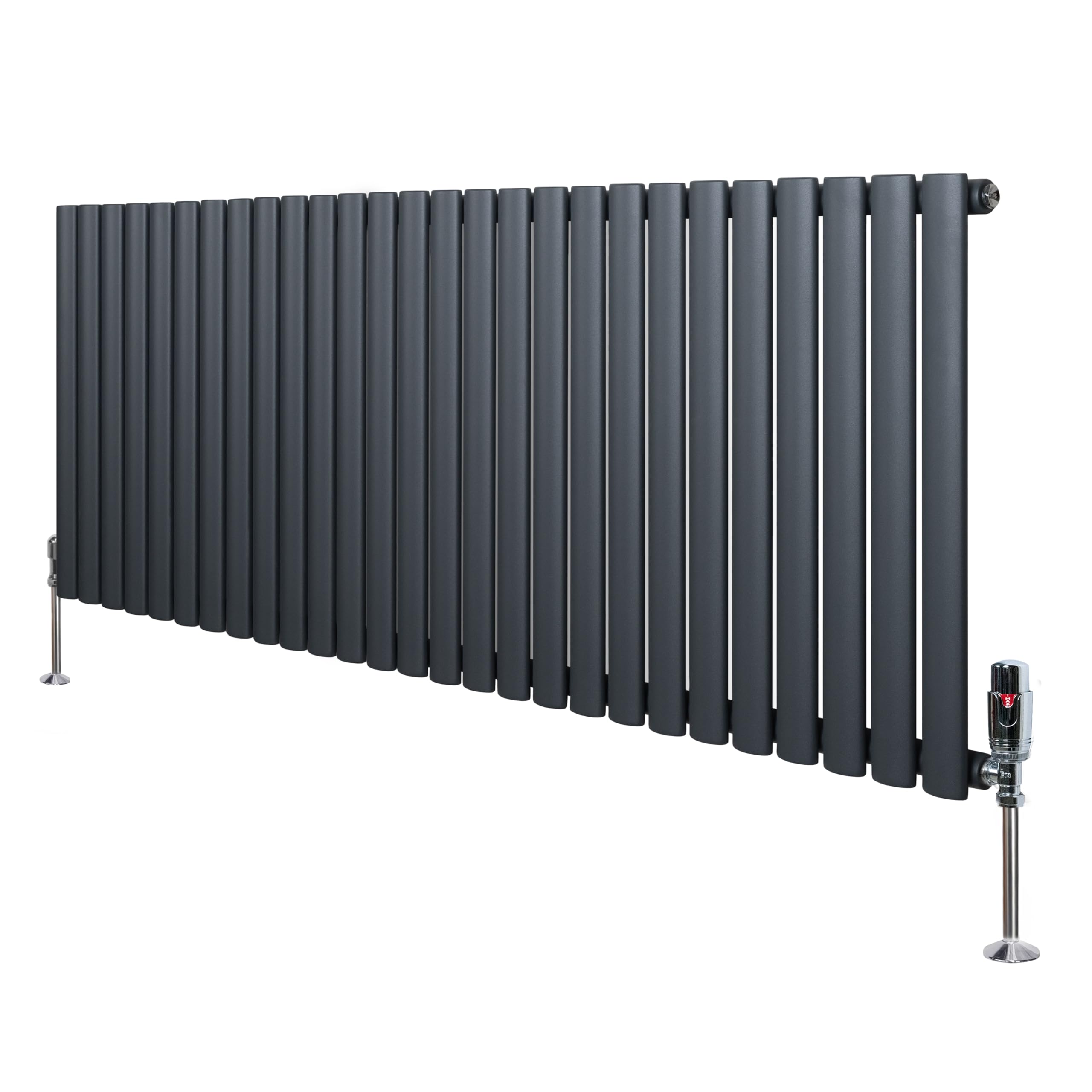 Monster Shop Anthracite Grey Oval Single Column Radiator 600Mm X 1620Mm & Trv Chrome Valves Modern Designer Single Panel Central Heating Heater Carbon Steel Horizontal Free Cleaning Brush Fixing Kit & Brackets