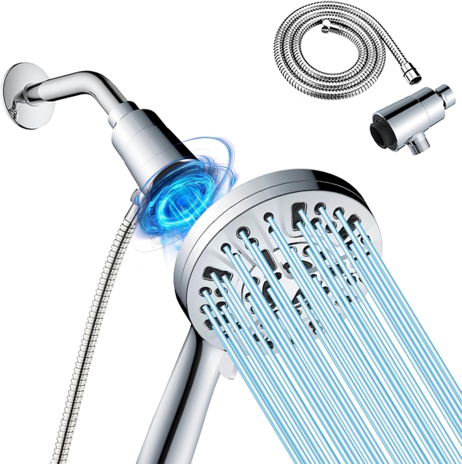 High Pressure Shower Head with Magnetic Back Fixed Base Design,Handheld Showerhead with Hose Set Stainless Steel 59 inches/5 ft 10-Setting 5 inches Large Face,Chrome Finish (Silver) - Amazon product rated Grade B