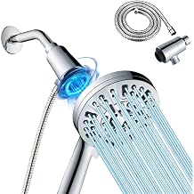 High Pressure Shower Head with Magnetic Back Fixed Base Design,Handheld Showerhead with Hose Set Stainless Steel 59 inches/5 ft 10-Setting 5 inches Large Face,Chrome Finish Silver