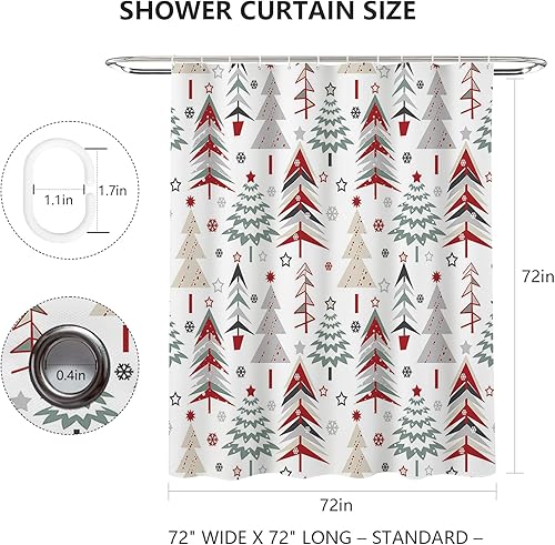 Miniatura 4 de MEHOFOND Cortina de ducha de árbol de Navidad, cortina de ducha de invierno con patrón de copo de nieve para decoración de baño, cortinas de baño