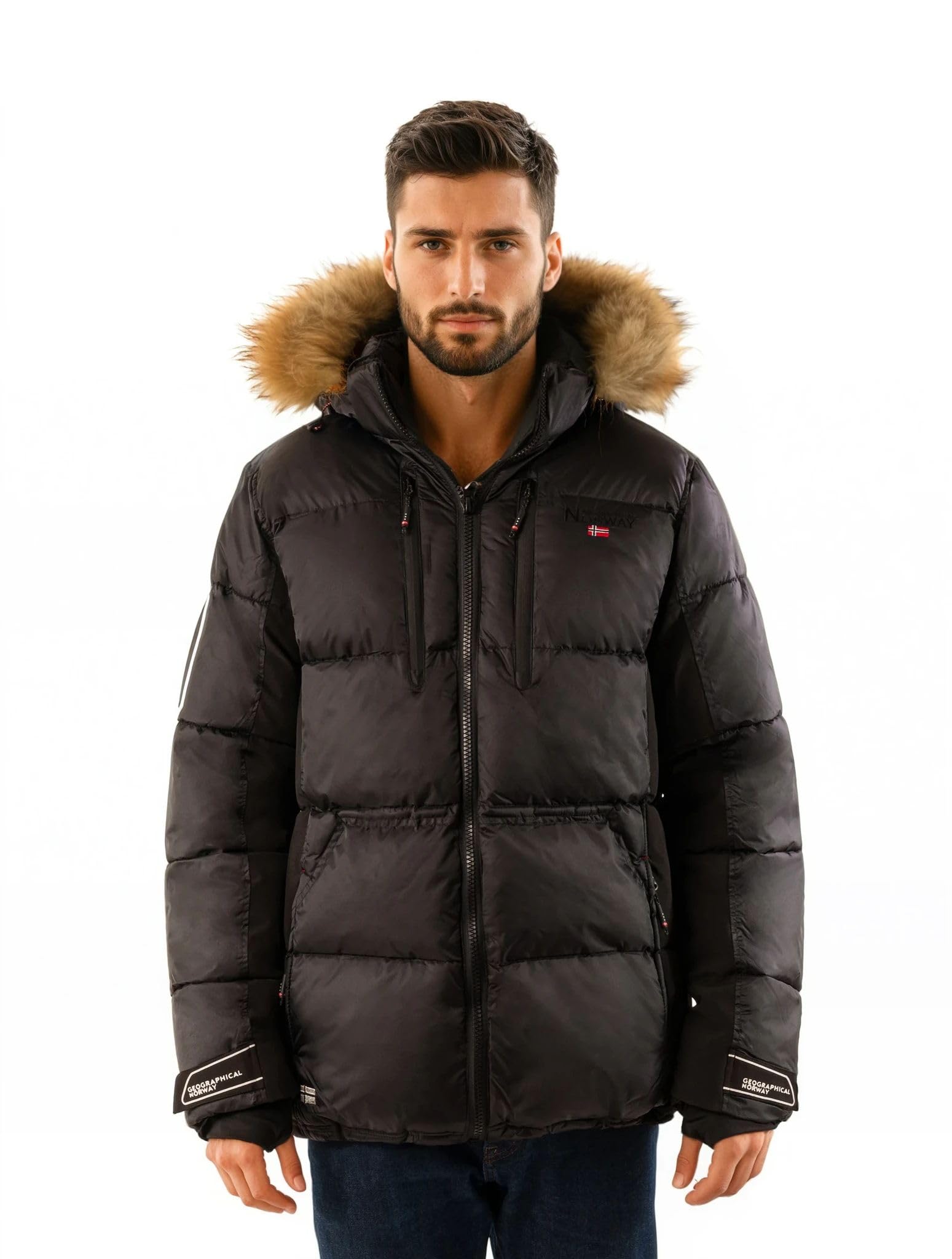 Geographical Norway Danodb Hombre Dsitribrands Production - Parka larga cálida invierno otoño - Abrigo impermeable y cortaviento con capucha y pelo sintético - Chaqueta outdoor resistente