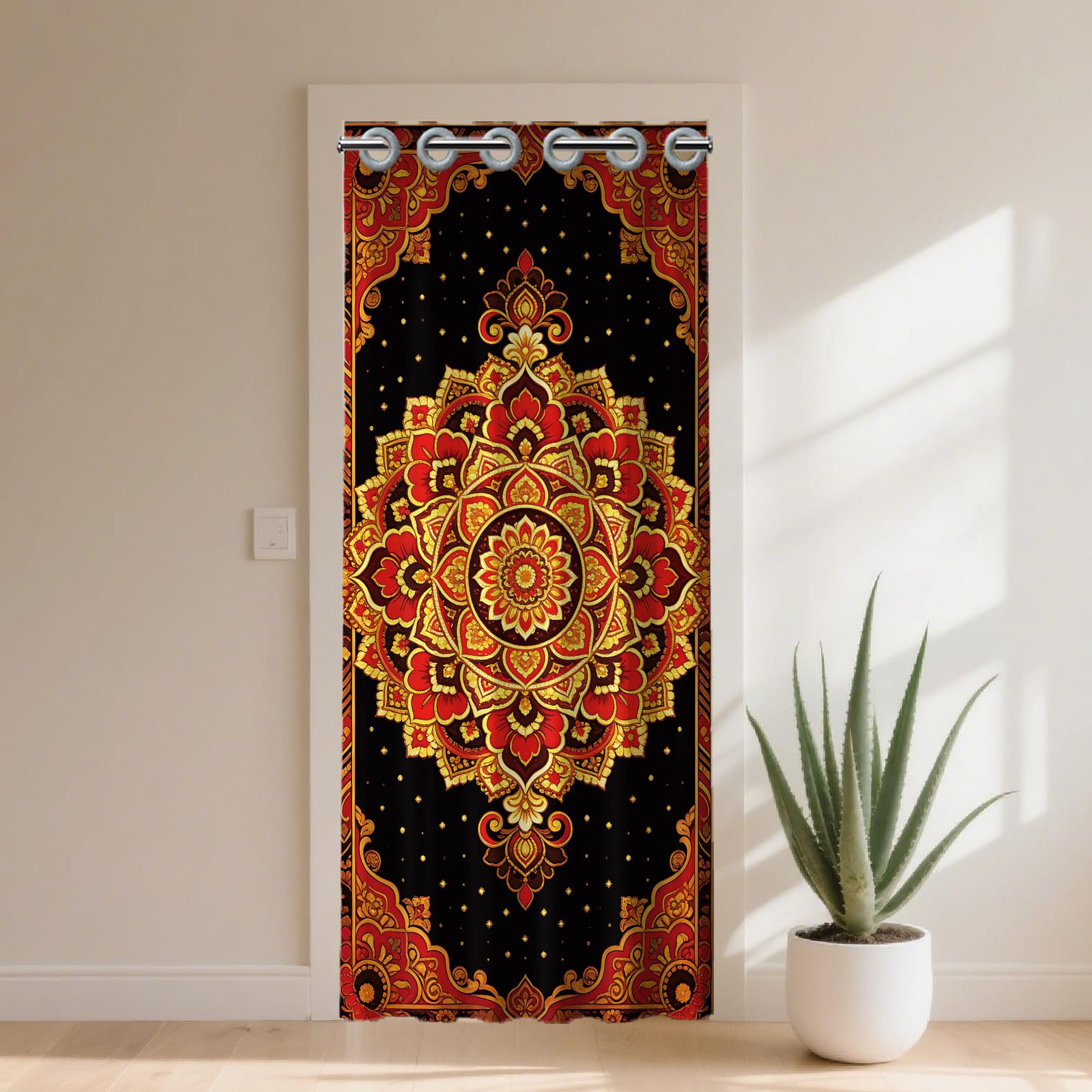 CONCHLERY Bohemian Ethnic Pattern Door Curtain Mandala Doorway Curtain Folding Room Divider Curtains for Home Restaurant Door Decor, 78x39 Inch