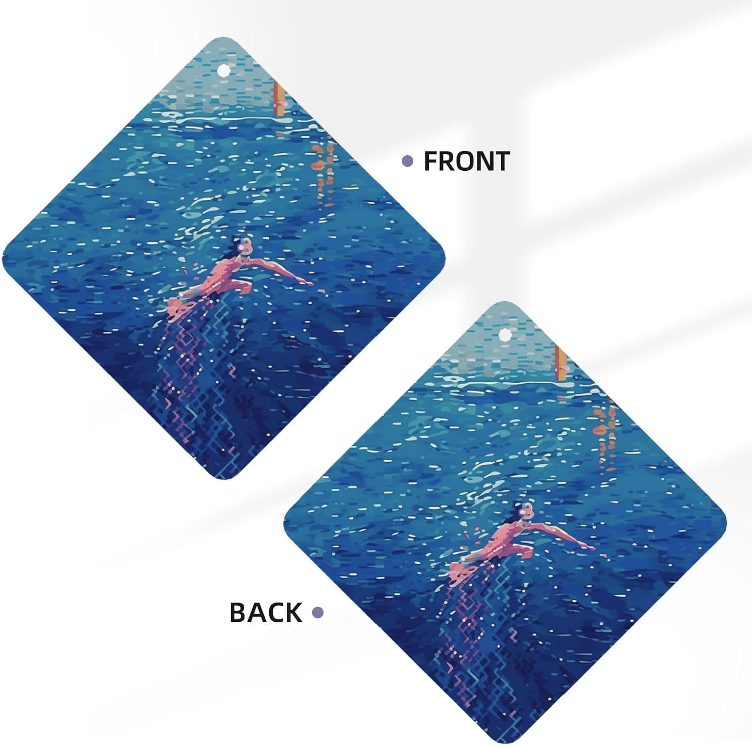 Car Air Fresheners Cards Set of 4 Pieces,Blue Swim Art Mirror Pendant Hanging Scented Cards for Wardrobe Bathroom Long-Lasting Auto Aromatherapy Tablets Gifts Car Rearview image 3