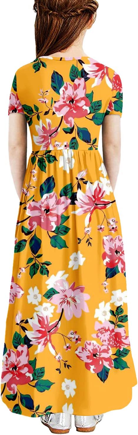 storeofbaby Girls Floral/Solid Maxi Dress Floor Length with Pockets Casual image 2