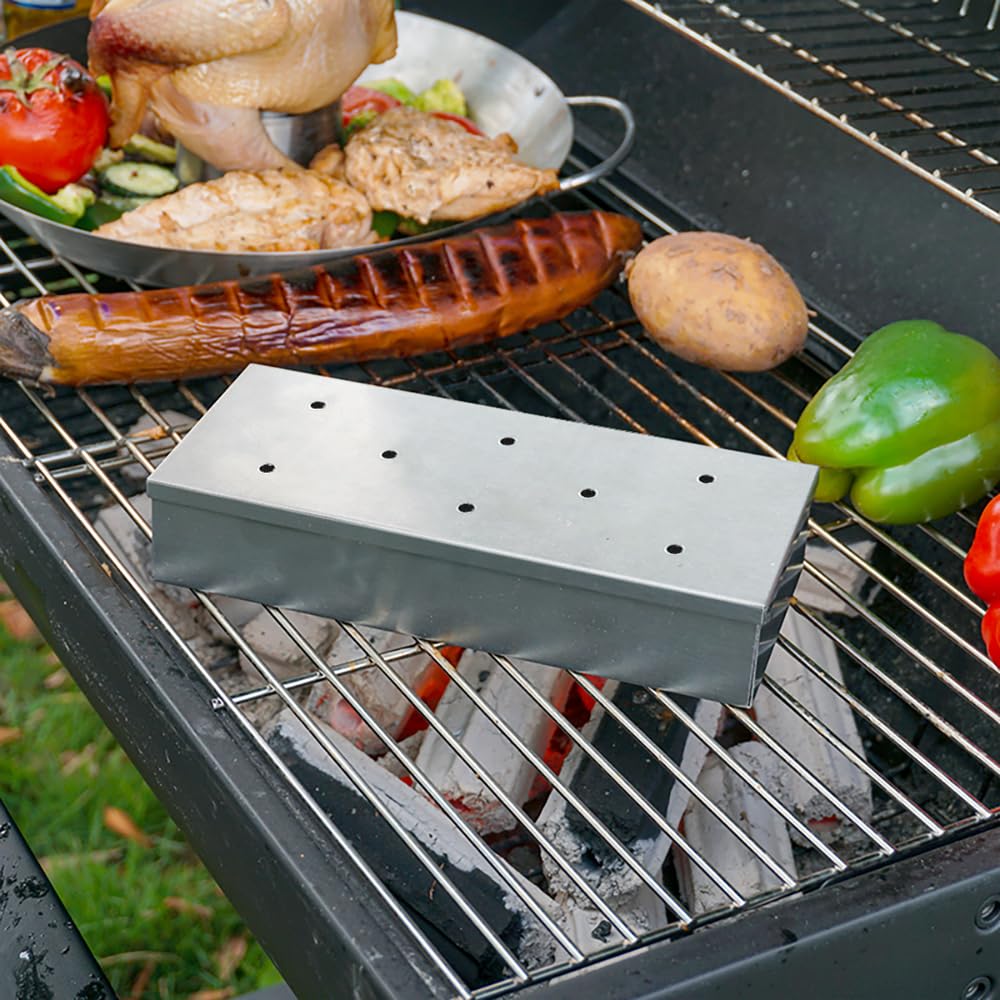 Brigros MasterCook Smoker Box Acciaio Inox per Barbecue a Gas e Carbone Affumicatore BBQ Carne Pesce