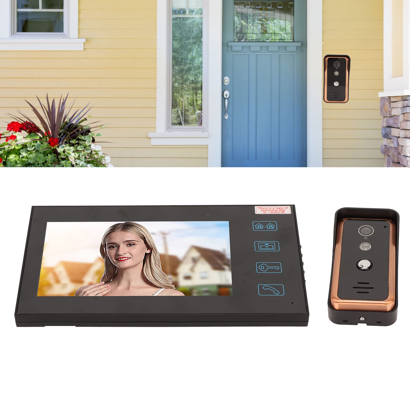 Przewodowy wideodomofon domofonowy, monitor LCD Zestawy dzwonków do wideodomofonów z 7-calowym ekranem dotykowym TFT, wodoodporny, 2-kierunkowy domofon audio do mieszkania domowego biura w willi,