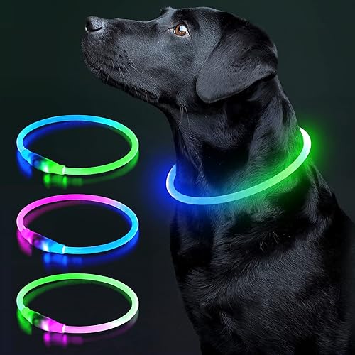 Miniatura 7 de Colaseeme Collar de perro con luz LED, 1 unidad recargable por USB, TPU brillante, collares básicos de seguridad para perros grandes, medianos y