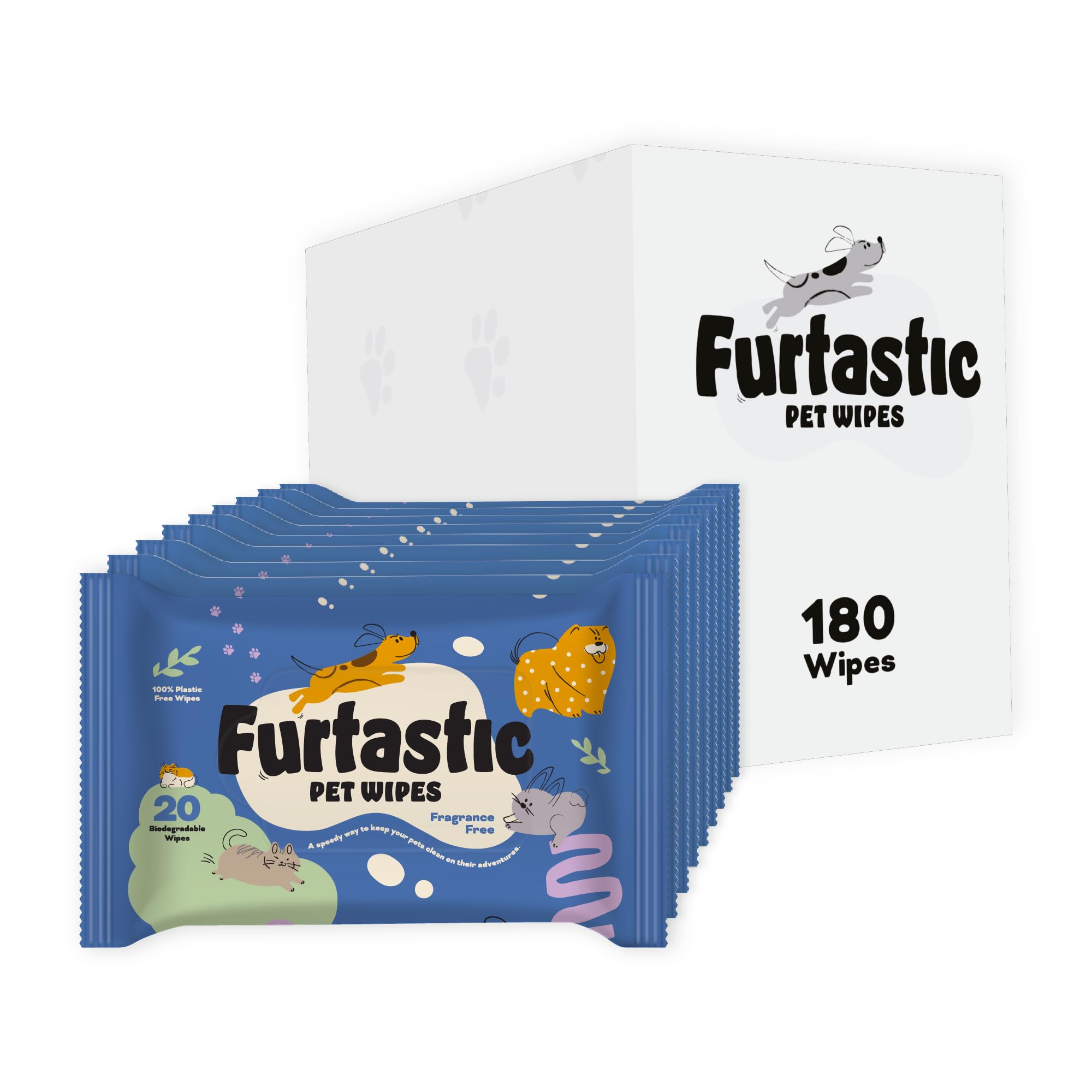 Furtastic Pet Wipes for Dogs & Cats - 180 Wipes (9 x 20 Pack)