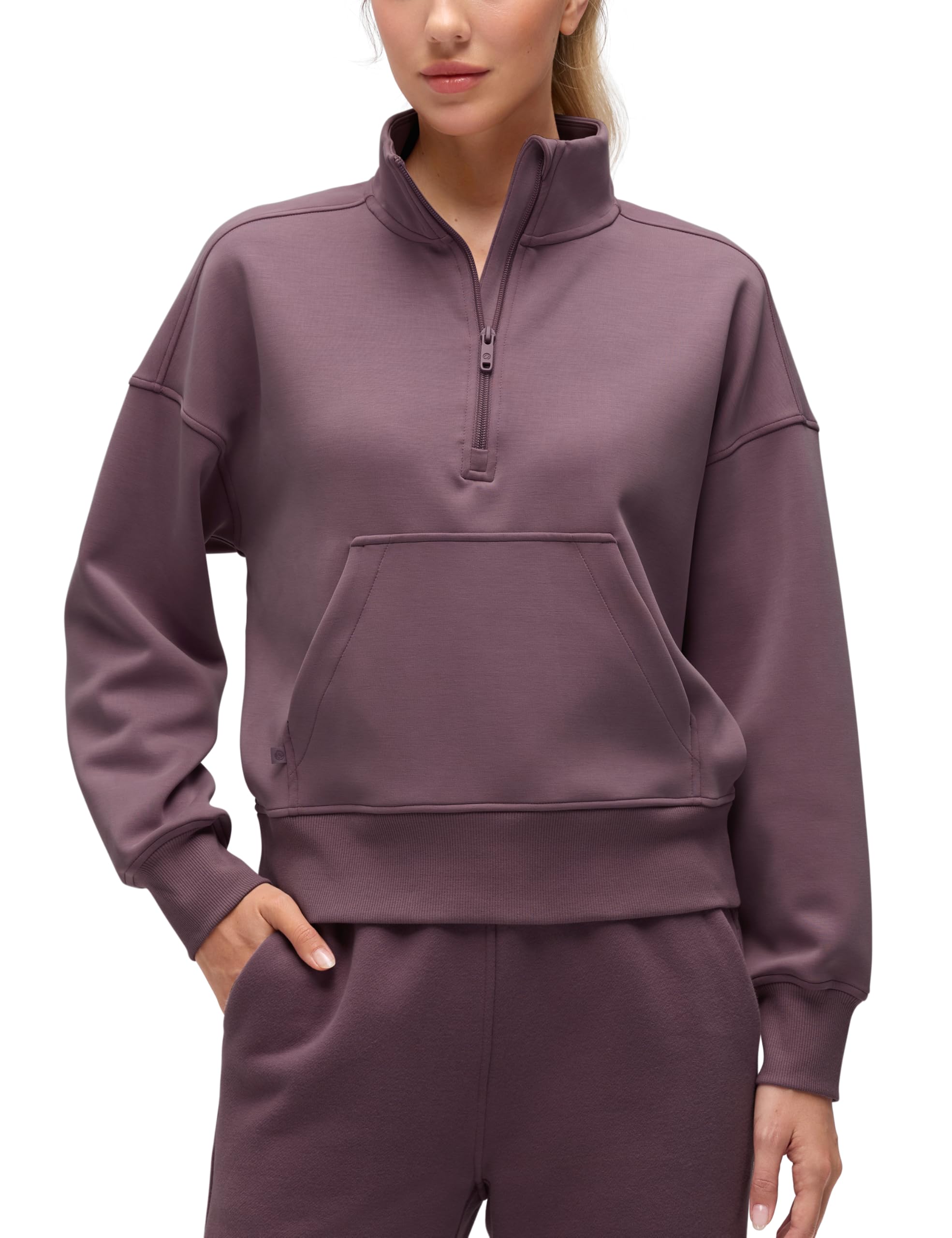 CRZ YOGA Women's SoftAura Half Zip Sweatshirt Long Sleeve Quarter Pullover Tops Workout Casual Funnel Neck Sweatshirts with Pocket Ripe Plum 12