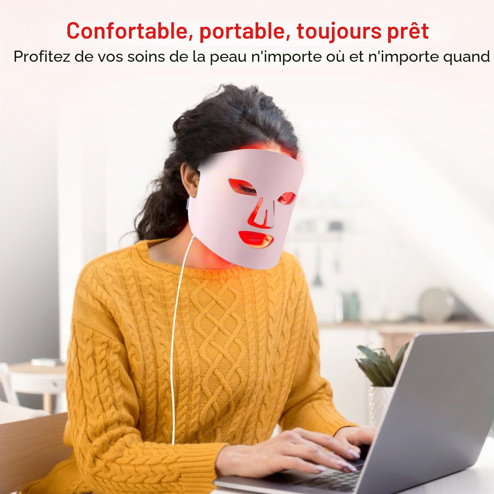 Masque Led Visage Luminothérapie, 3 Couleurs Masque Led Masque Visage, Masque Facial LED Convient à Tous Les Types De Peau Aux Soins Du Visage Rose