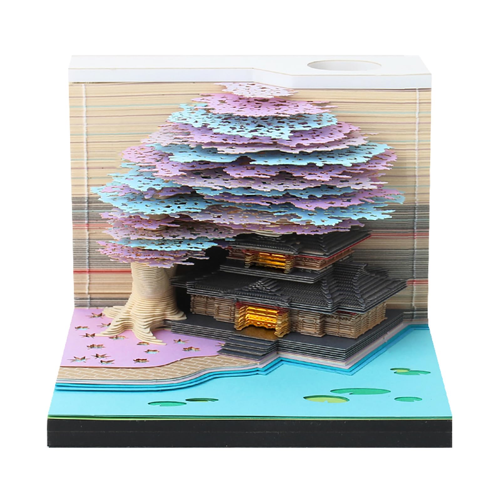 3D Memoblock 260 Blatt Lila Baumhaus Notizblock mit Licht Kawaii Haftnotiz Block 3D Papier Schnitzen Kunst Handwerk Omoshiroi Schreibtisch Dekoration Stifthalter DIY Hochwertiges kreatives