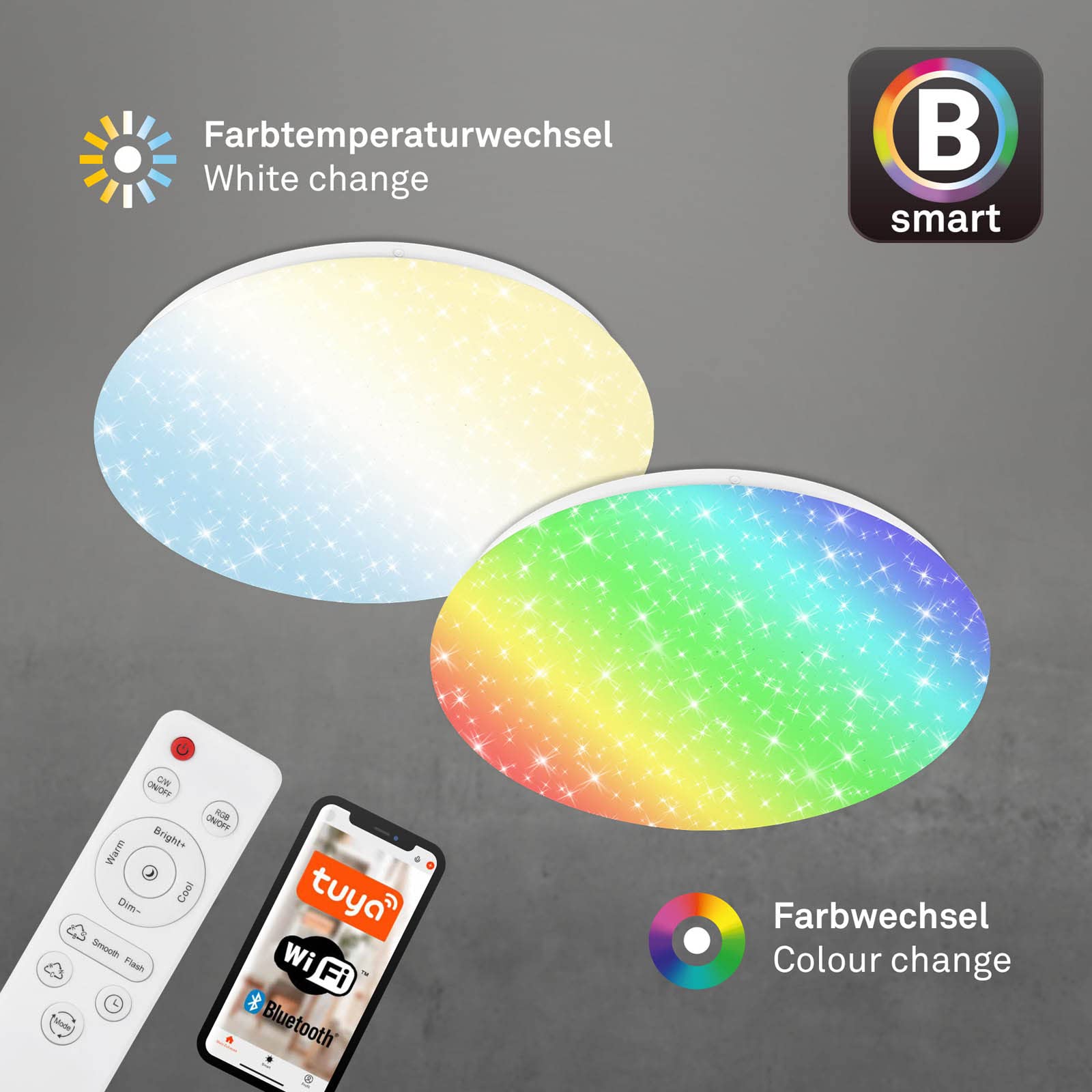 BRILONER - LED Bad Deckenlampe Smart Home, funktioniert mit Alexa, buntes RGB+W Licht, LED Deckenleuchte, LED Lampe, Badlampe, Badezimmerlampe, Küchenlampe, Feuchtraumleuchte, 33x10 cm, Weiß