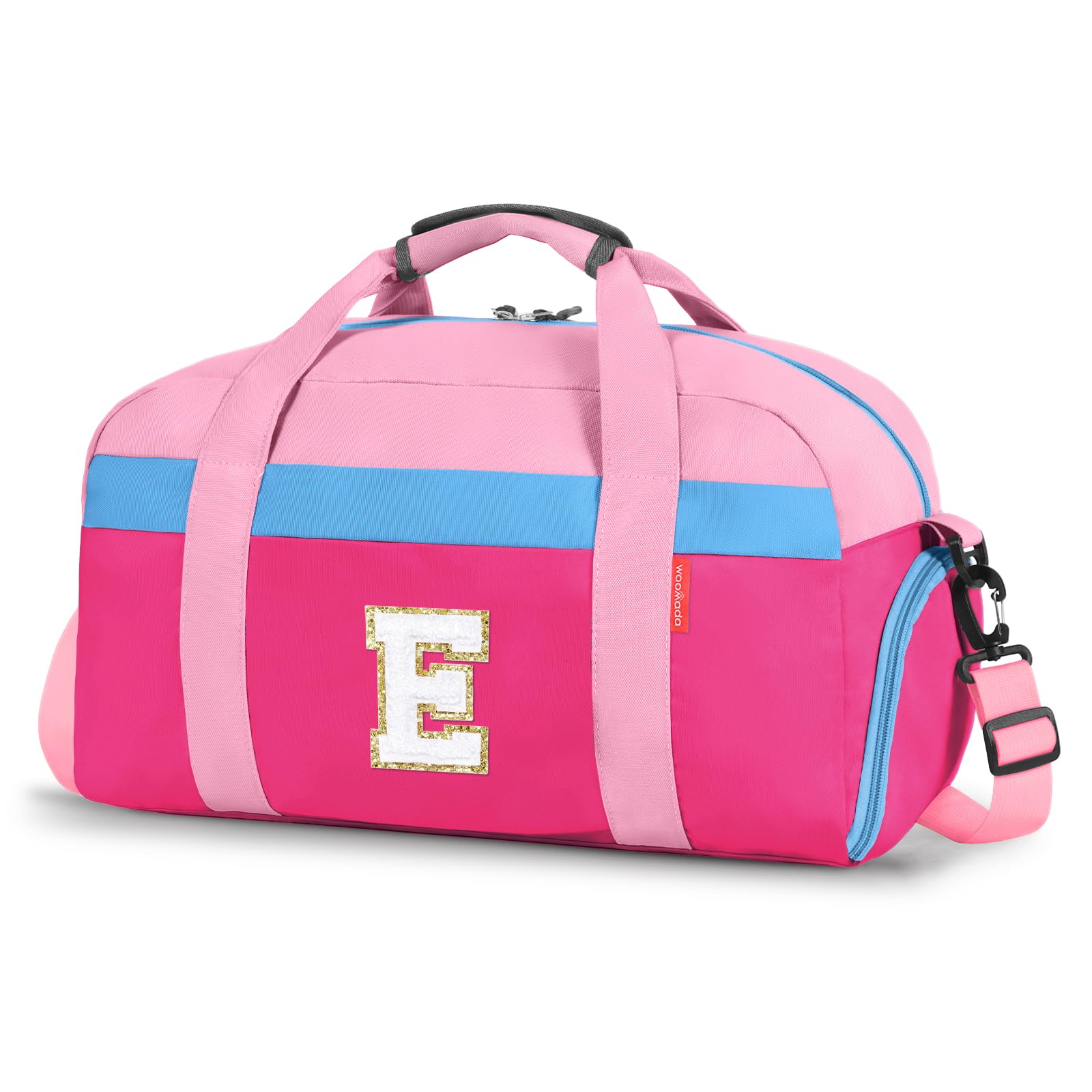 Initial Kids Duffle Bag for Boys or Girls, Kids Overnight Bag with Shoe Compartment, Personalized Weekender bags, Birthday Gifts for Women Boys Girls(Hot Pink-Letter E)
