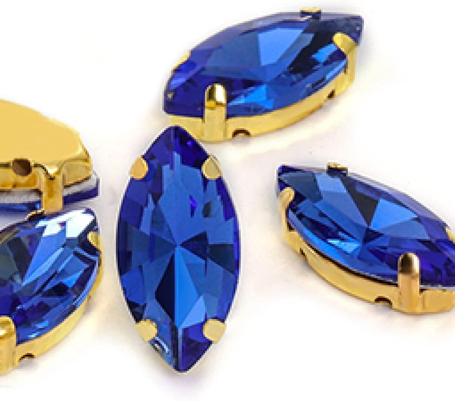 cyrkonie, Kryształki szklane w kształcie oka konia/liścia z pazurami do przyszycia kryształowego kamienia Strass Diamond akcesoriów szycia ubrań(Blue,7X15mm 50pcs)