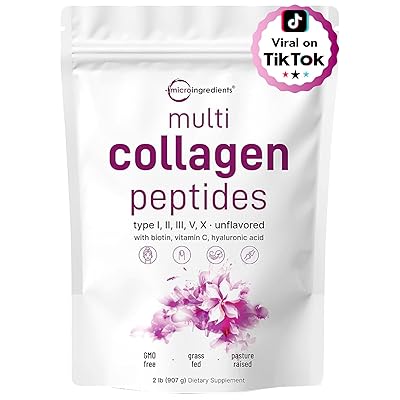 Micro Ingredients Multi Collagen Peptides Powder, 2lb | Type I, II, III, V, X + Biotin, Vitamin C & Hyaluronic Acid | Unflavored | Supports Hair, Skin & Joint Health | Keto, Non-GMO