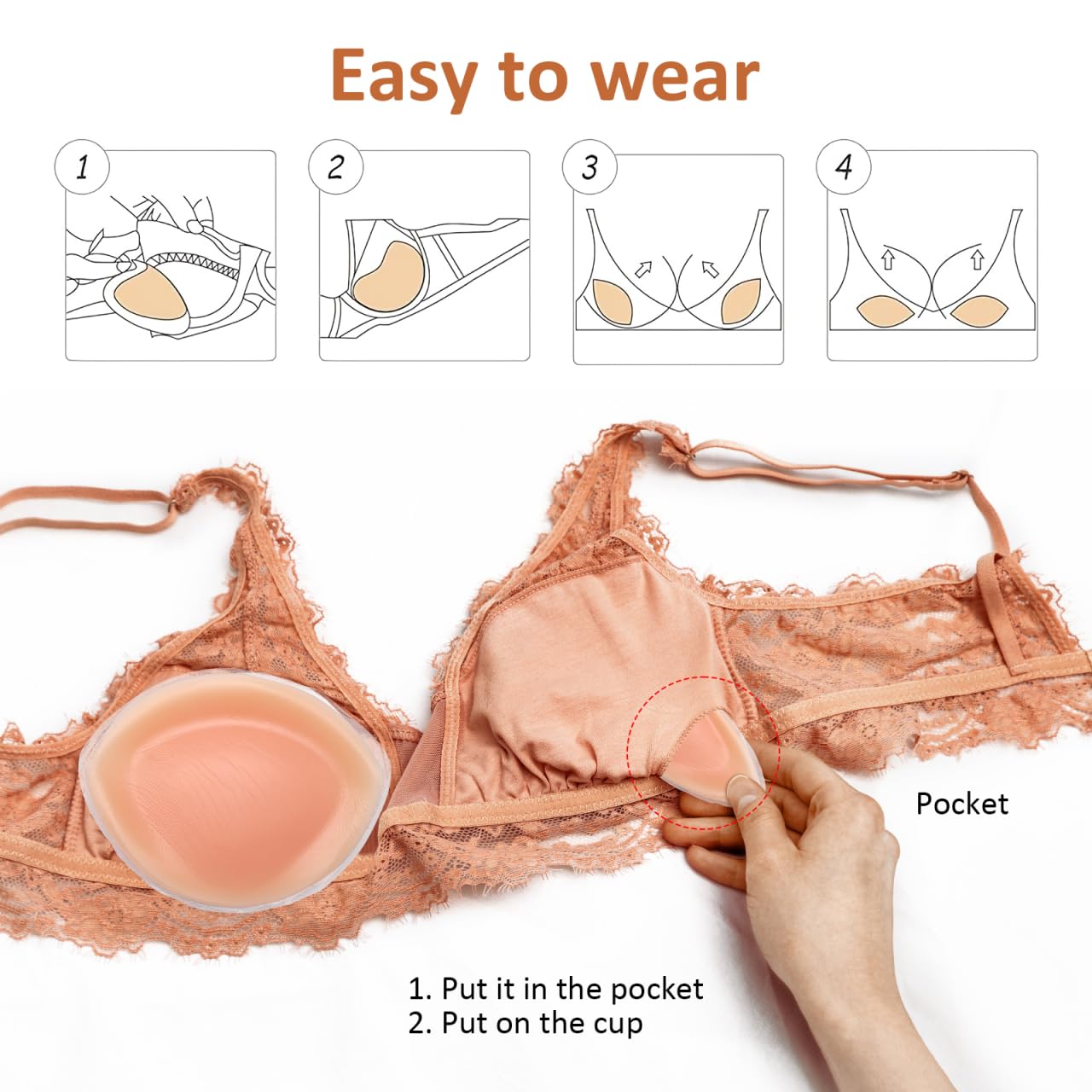 Healvian Almohadillas Para Sujetador De Silicona 2 Pares Engrosadas 5.11X4.13X1.18In Relleno Antideslizante Comodidad Natural Para Bikini Vestidos Y Uso Diario