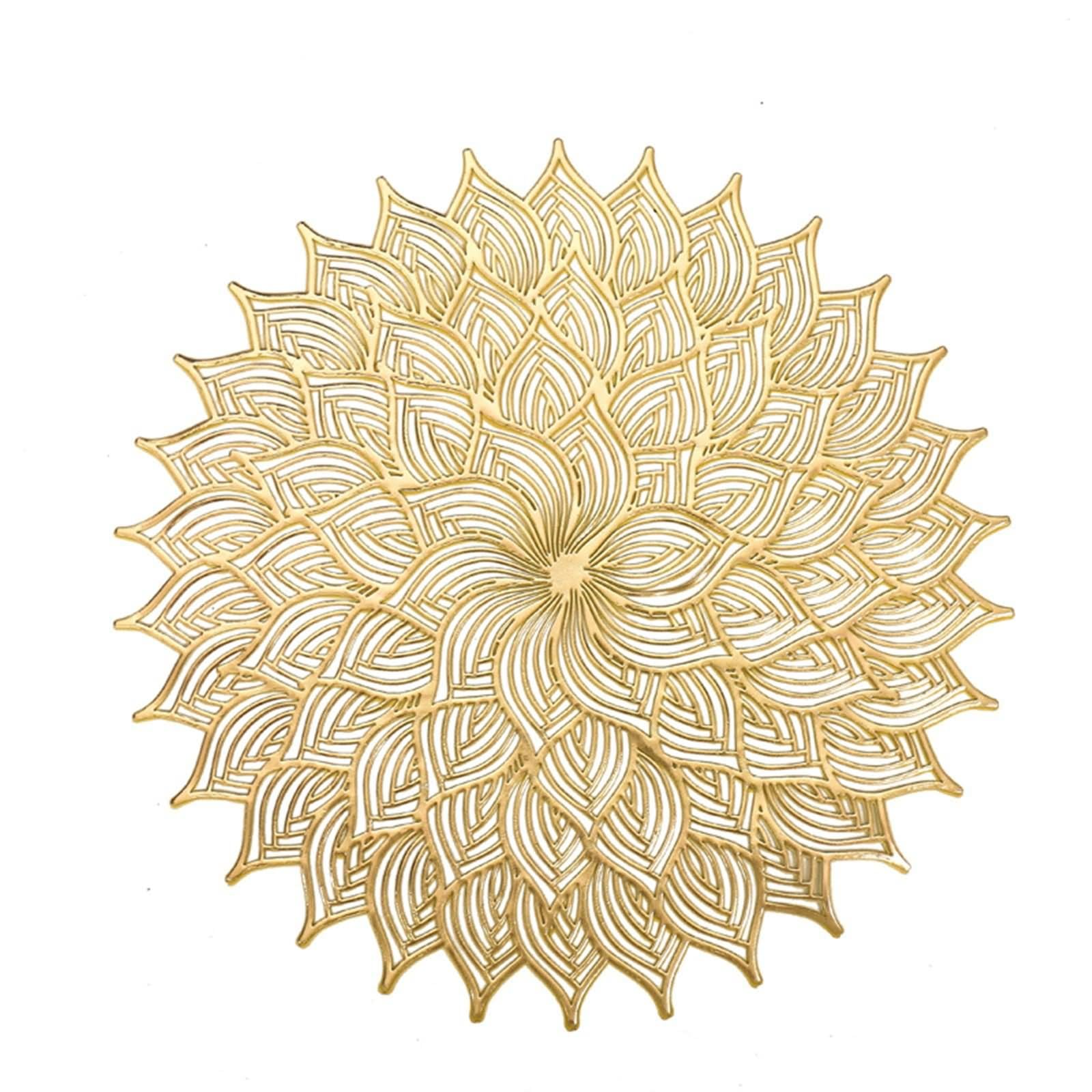 Set di 8 sottopiatti in oro 38 cm, sotto piatto per matrimonio a forma di calendula in PVC, per cucina interna esterna