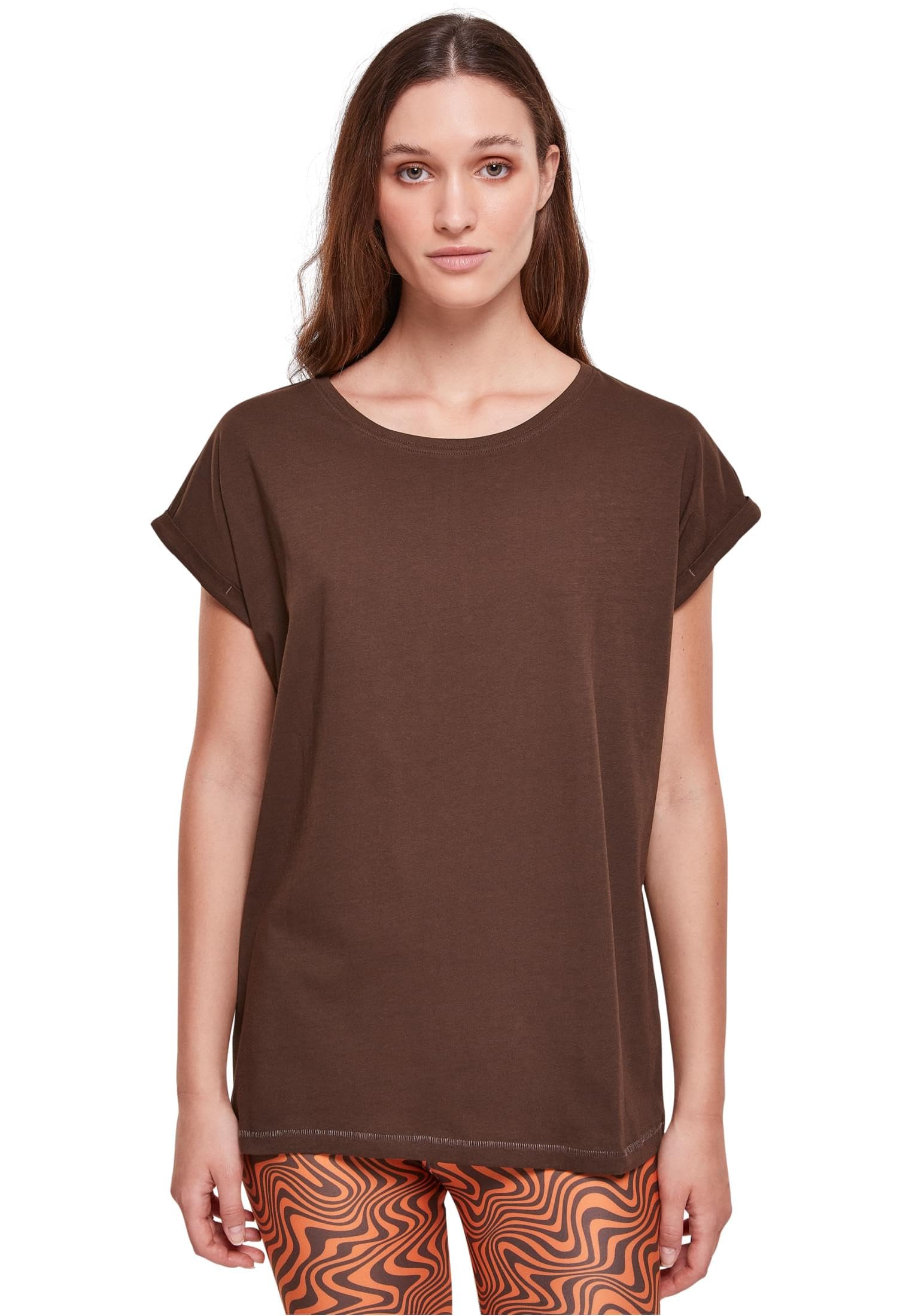 Urban Classics Women's Ladies Extended Shoulder Tee T-Shirt, Brown,