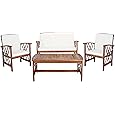 SAFAVIEH Outdoor Collection Carson Natural/ Beige Cushions 4-Piece Conversation Patio Set