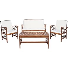 SAFAVIEH Outdoor Collection Carson Natural/ Beige Cushions 4-Piece Conversation Patio Set