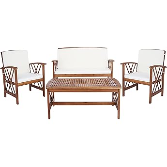 SAFAVIEH Outdoor Collection Carson Natural/ Beige Cushions 4-Piece Conversation Patio Set