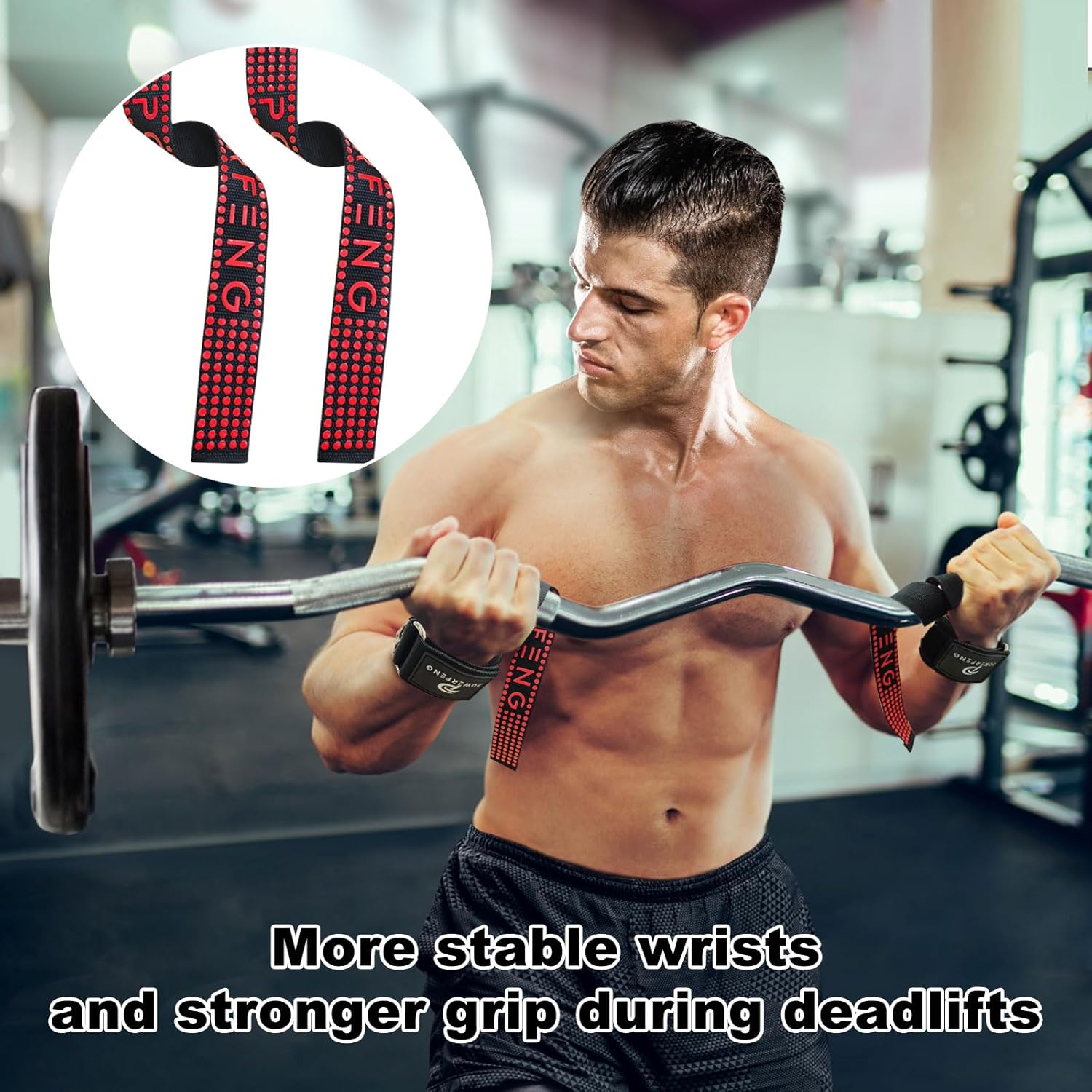 Weight Lifting Straps with D Rings for Gym Cable, Non-Slip Wrist Support, Weightlifting Straps for Bodybuilding, Powerlifting, Strength Training & Deadlifts (2Pcs) - Image 3