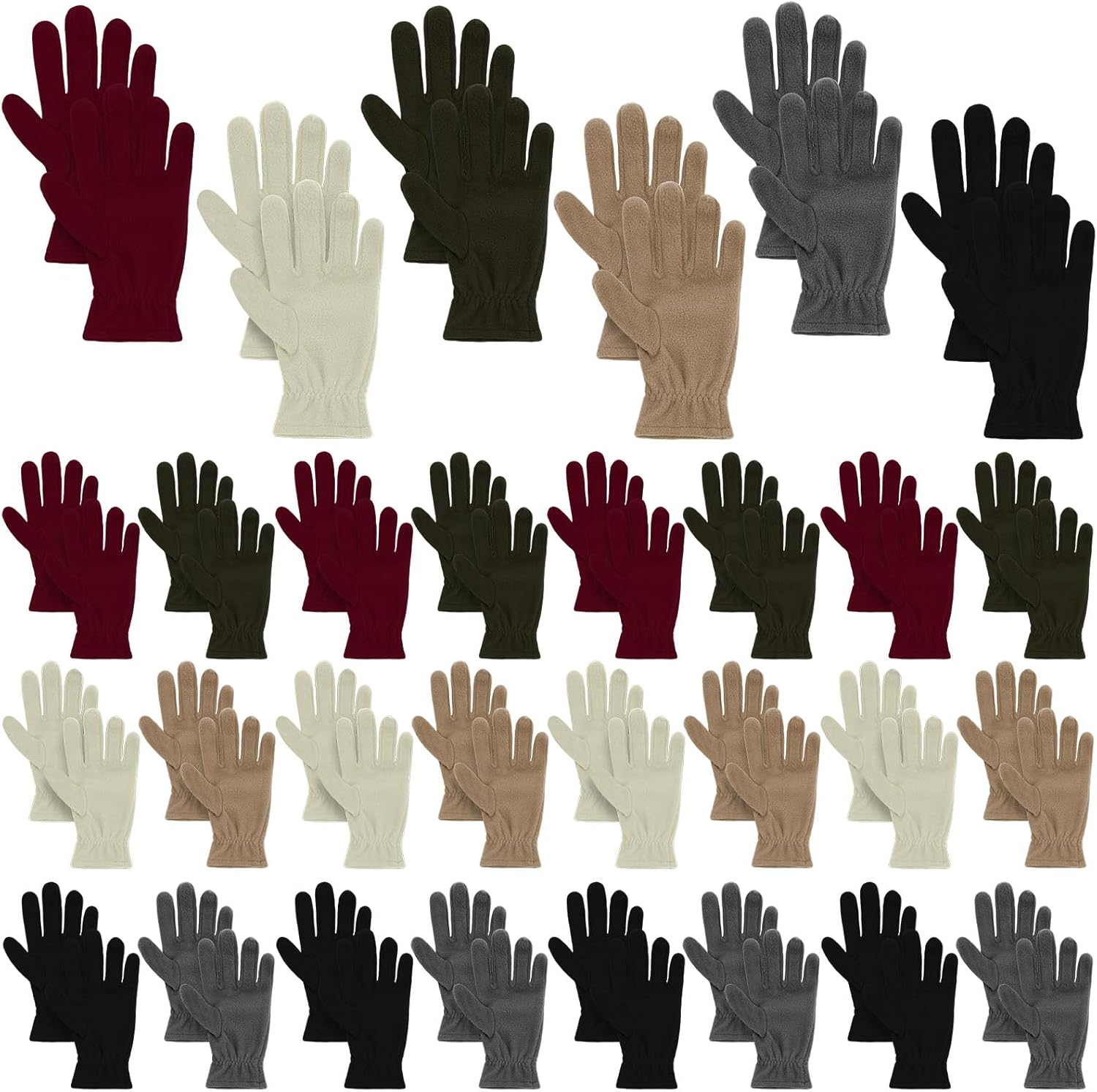 JaGely 24 Pairs Fleece Glove Bulk Soft Warm Winter Gloves for Men Women Full Fingers Mittens for Hiking Driving Outdoors