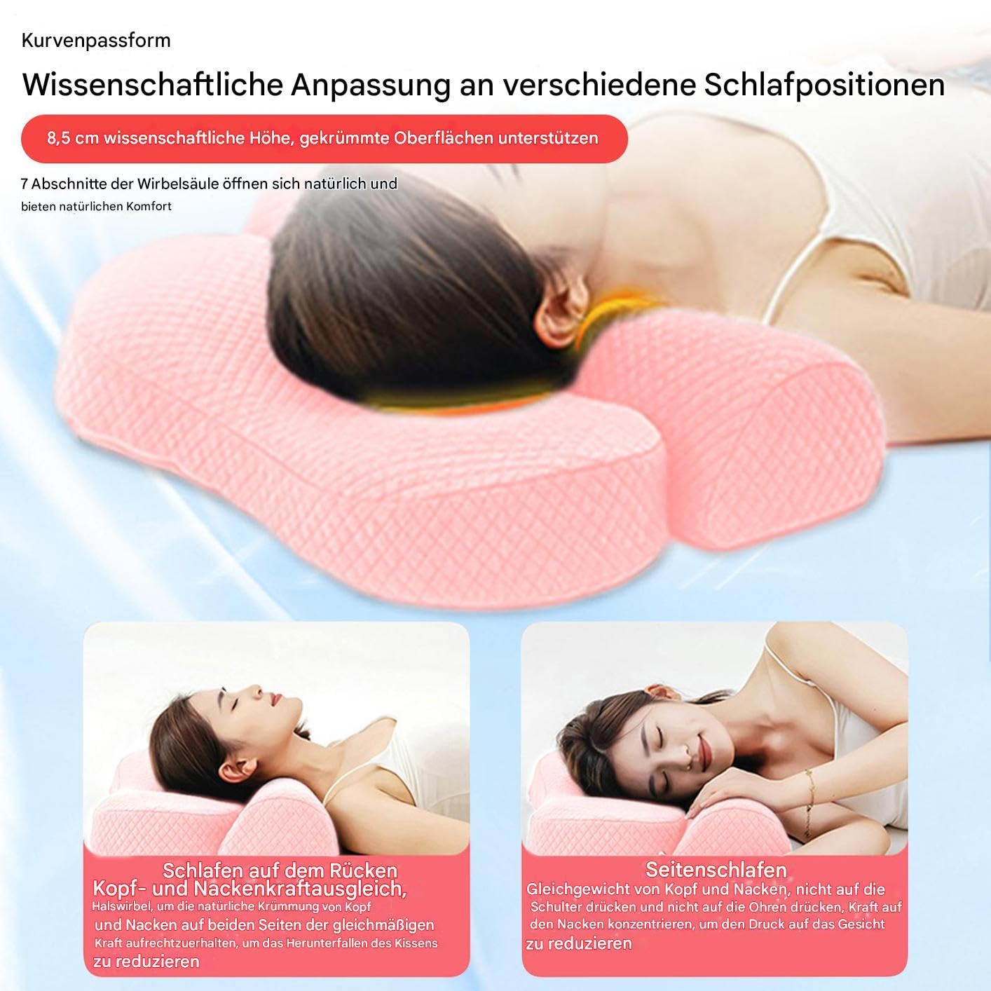 Almohada con soporte para el cuello, almohada de enfriamiento cervical, almohada ergonómica de espuma viscoelástica para dormir de espalda, hombres y mujeres, carrito de viaje, avión, dormitorio,