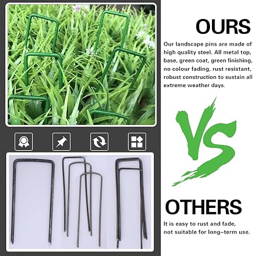 Miniatura 7 de Bakulyor 200 grapas verdes para jardines de 6 pulgadas, estacas de césped artificial, pasadores de tela galvanizada para césped de calibre 11 para