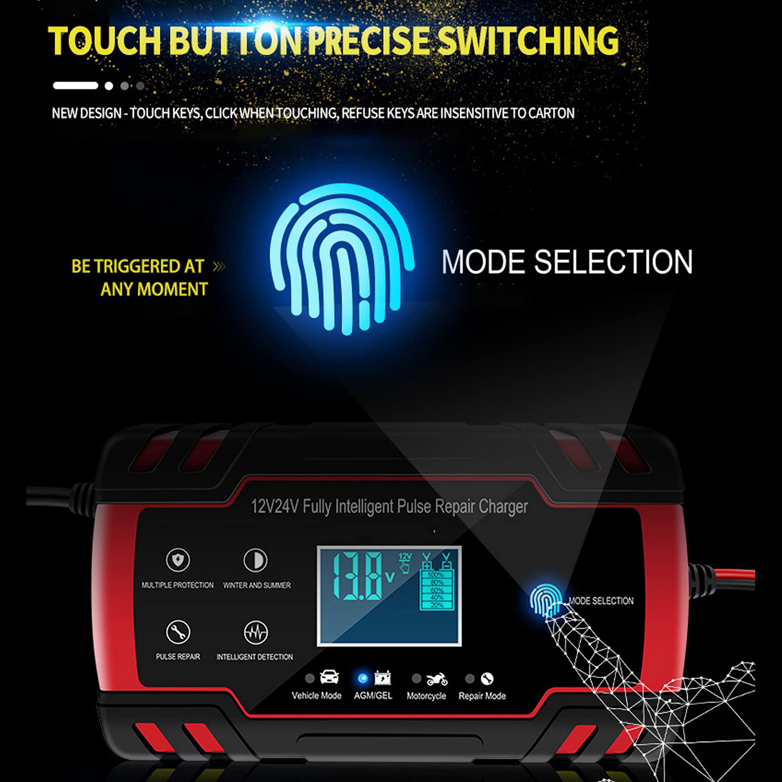 Chargeur de Batterie Intelligent 12V/24V 2-150Ah Automatique pour Voiture et Moto avec Écran Multiple 140W