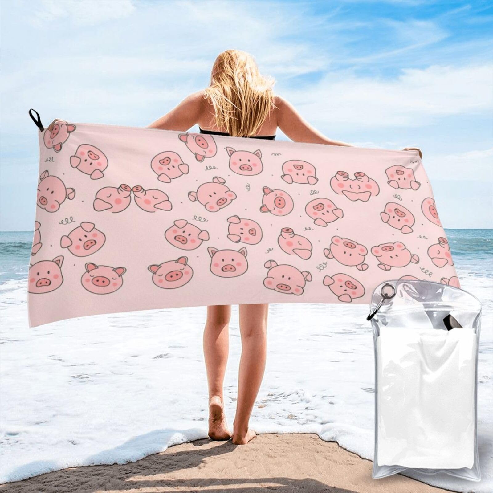 Toalla de baño suave de secado rápido y gran tamaño con estampado de cerdo
